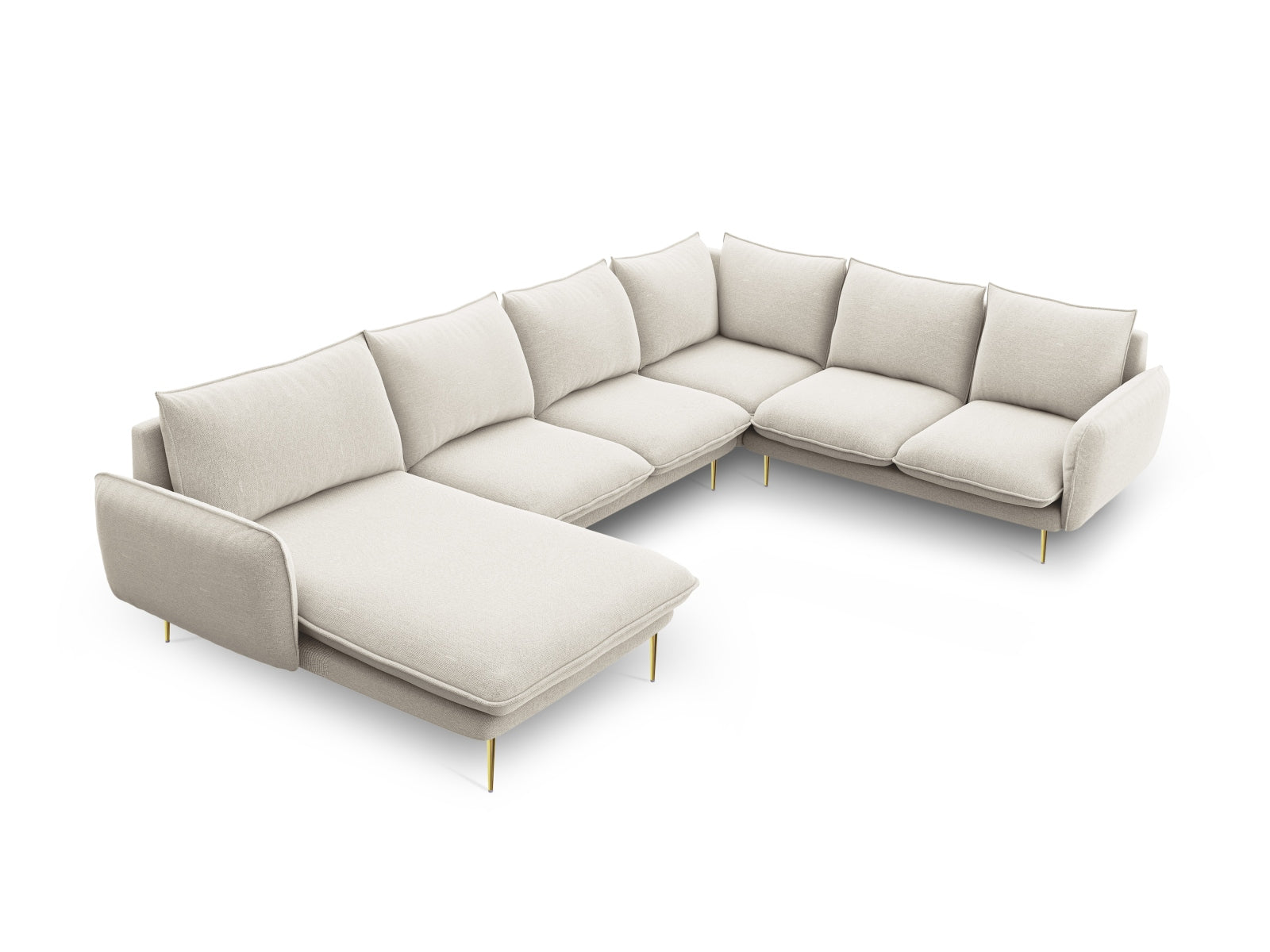 Vienna Panoramic Ecksofa rechts 7 Sitzer 235cm in Light Beige/Gold-Positano präsentiert im Onlineshop von KAQTU Design AG. Ecksofa rechts ist von Cosmopolitan Design