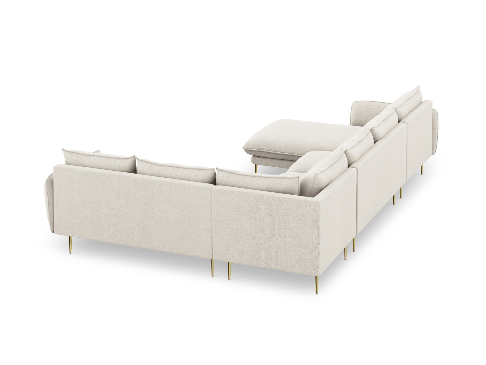 Stilvolles Ecksofa "Vienna Panoramic" in sanften Beige- und Goldtönen, 235 cm, perfekt für einladende und moderne Wohnambiente.