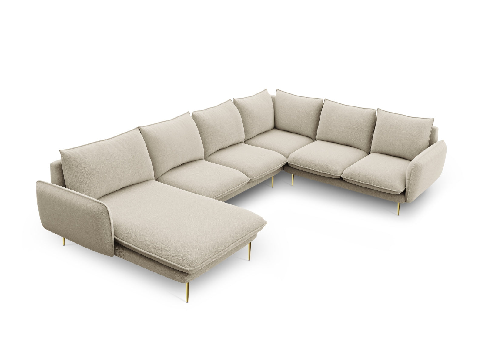 Vienna Panoramic Ecksofa rechts 7 Sitzer 235cm in Beige/Gold-Positano präsentiert im Onlineshop von KAQTU Design AG. Ecksofa rechts ist von Cosmopolitan Design