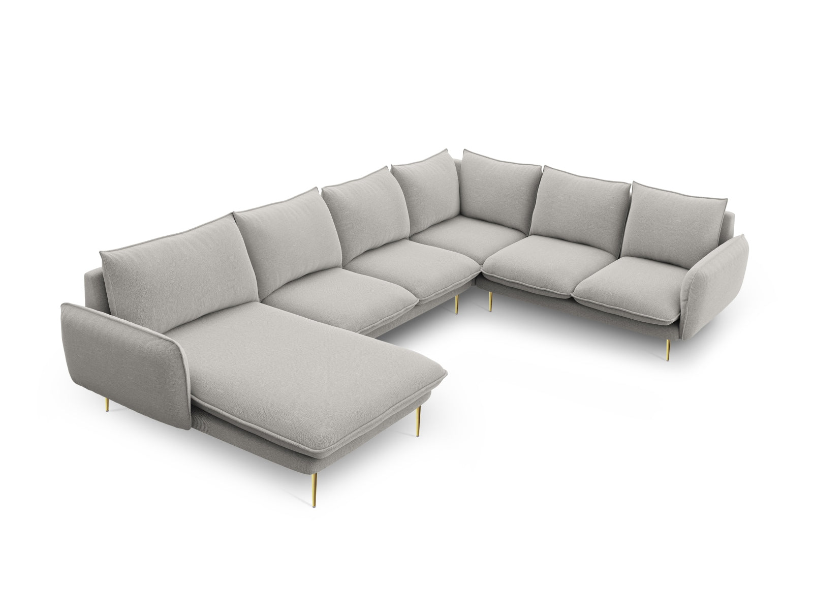 Vienna Panoramic Ecksofa rechts 7 Sitzer 235cm in Light Grey/Gold-Asgard/ Positano präsentiert im Onlineshop von KAQTU Design AG. Ecksofa rechts ist von Cosmopolitan Design