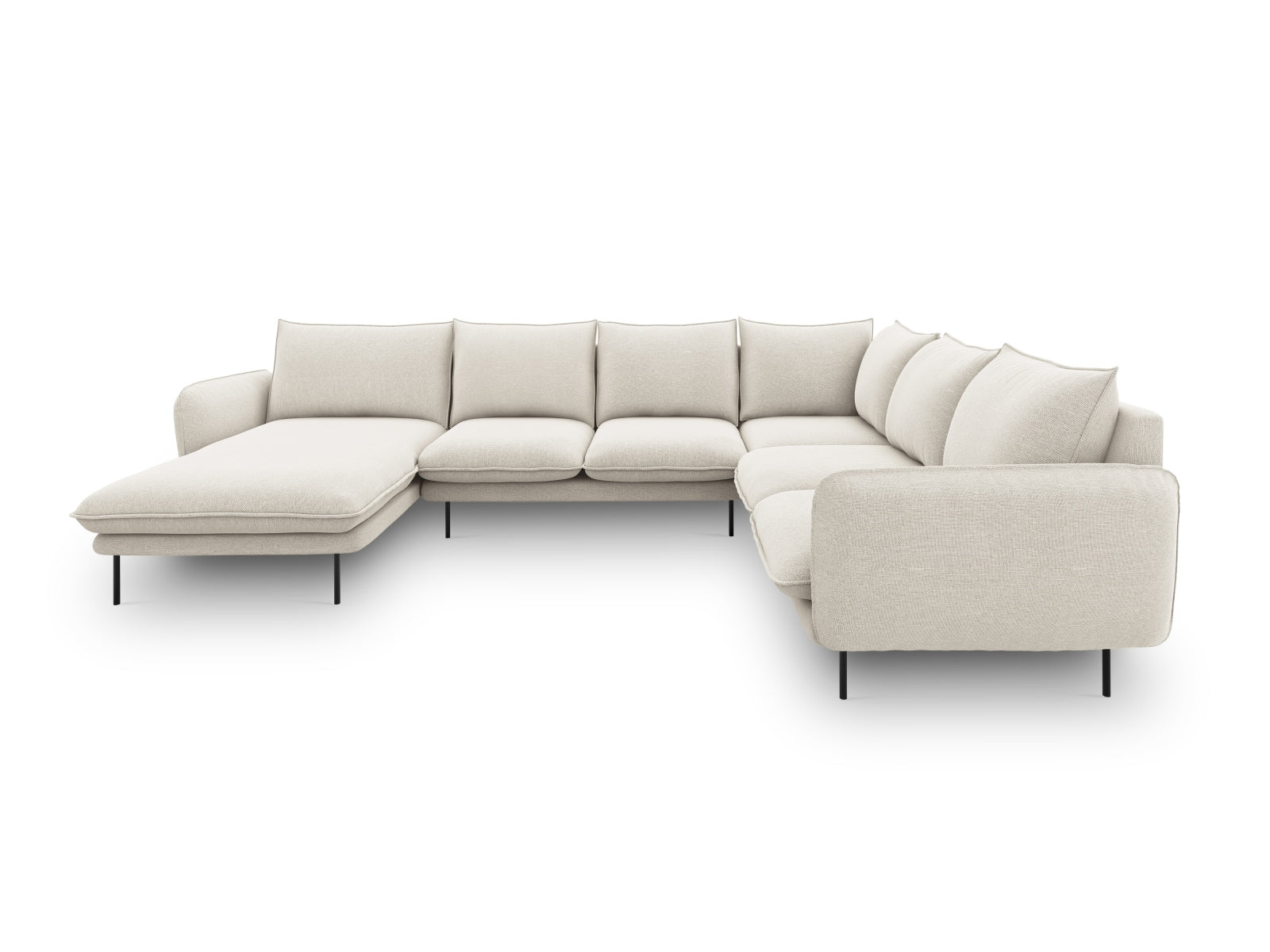 Modernes Vienna Panoramic Ecksofa in sanften Beige- und Schwarz-Tönen, perfekt für gesellige Abende und stilvolle Einrichtung, für bis zu 7 Personen.