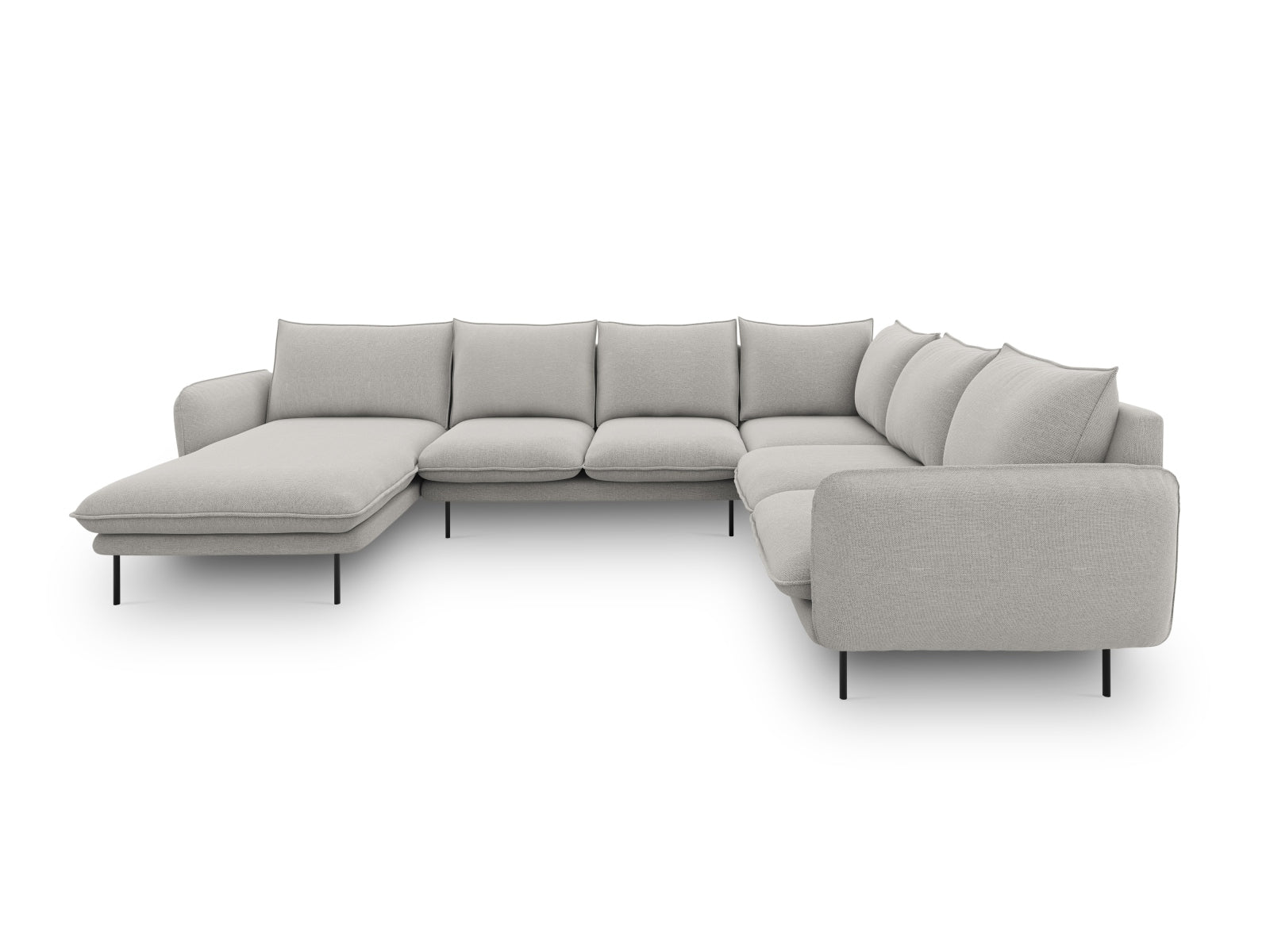 Modernes 7-Sitzer Ecksofa Vienna Panoramic in Hellgrau und Schwarz, 235 cm, perfekt für gemütliche und stilvolle Wohnzimmer.