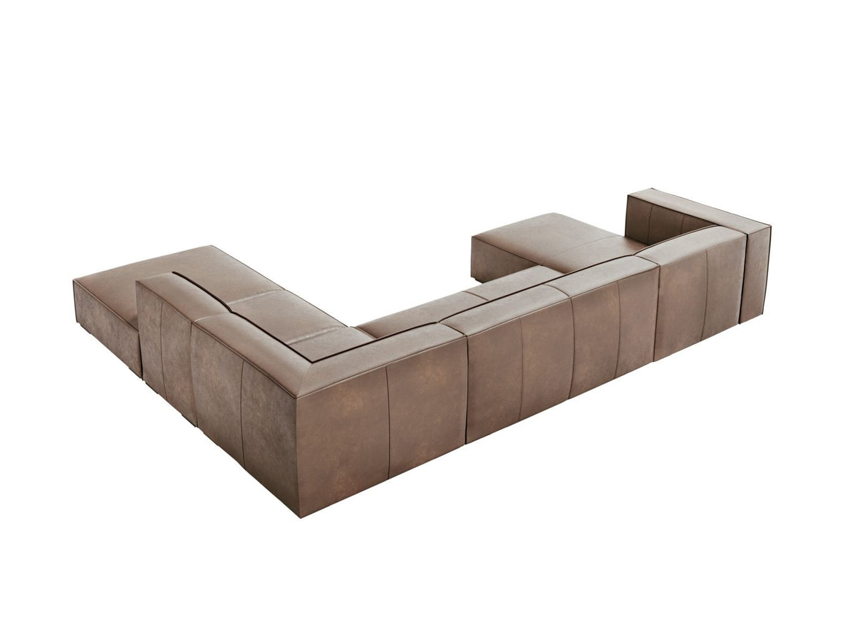 Cosmopolitan Design Turin Panorama-Ecksofa rechts aus Rindsleder in Grey Brown-Granada, mit Massivholzrahmen und Beinen aus Buchenholz.