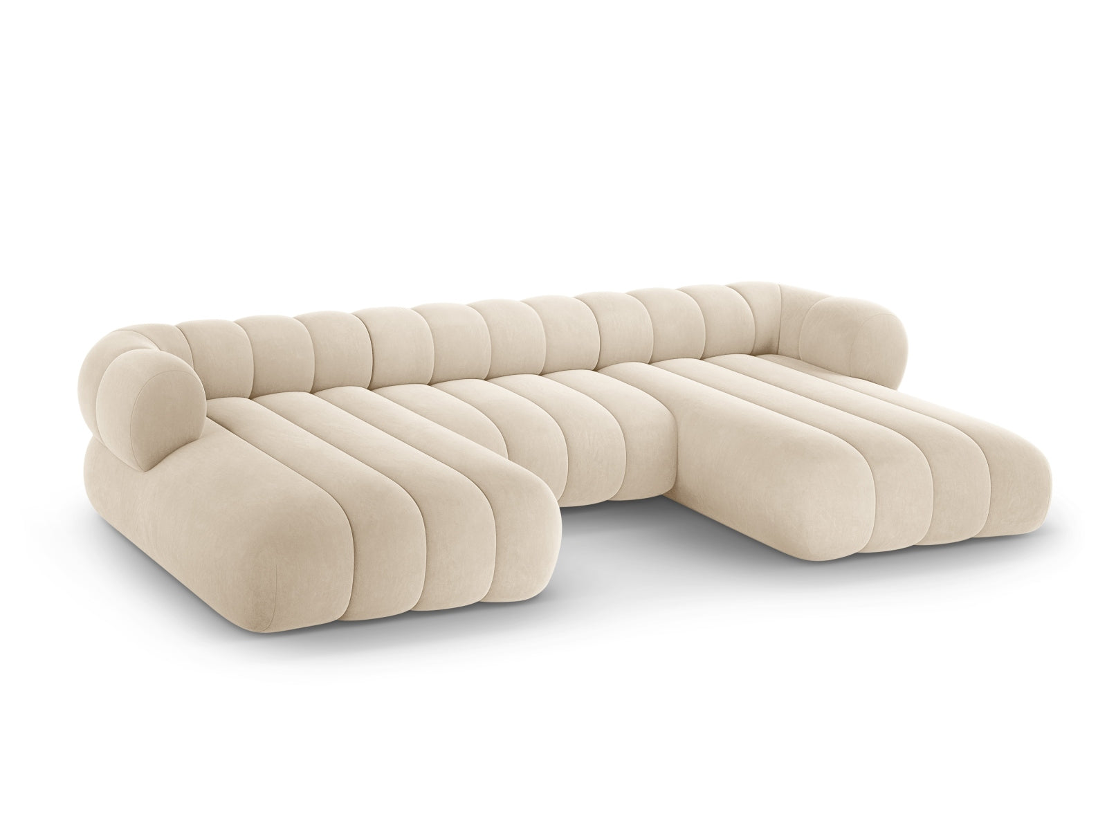Stilvolles 6-Sitzer Koge Velour Panoramic Sofa in Light Beige-Vogue, perfekt für moderne Wohnzimmer und gesellige Runden.