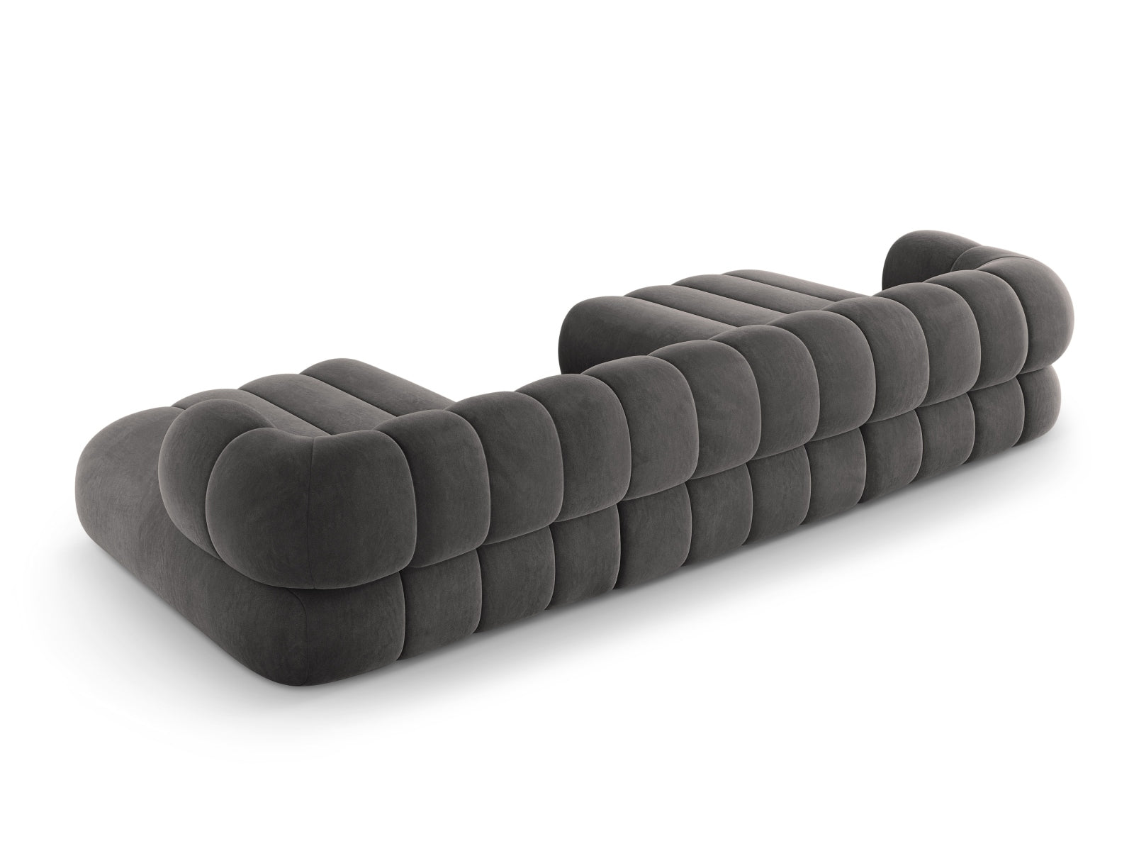 Elegantes Koge Velour Panoramic Sofa für 6 Personen in Grau, ideal für komfortable Zusammenkünfte und zeitgemäße Einrichtung.