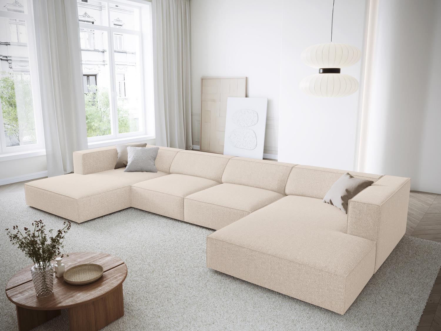 Erleben Sie das Arendal Panoramic Sofa 6 Sitzer von Cosmopolitan Design – stilvolles, komfortables Wohnen für Ihr Zuhause. Ideal für gesellige Abende!