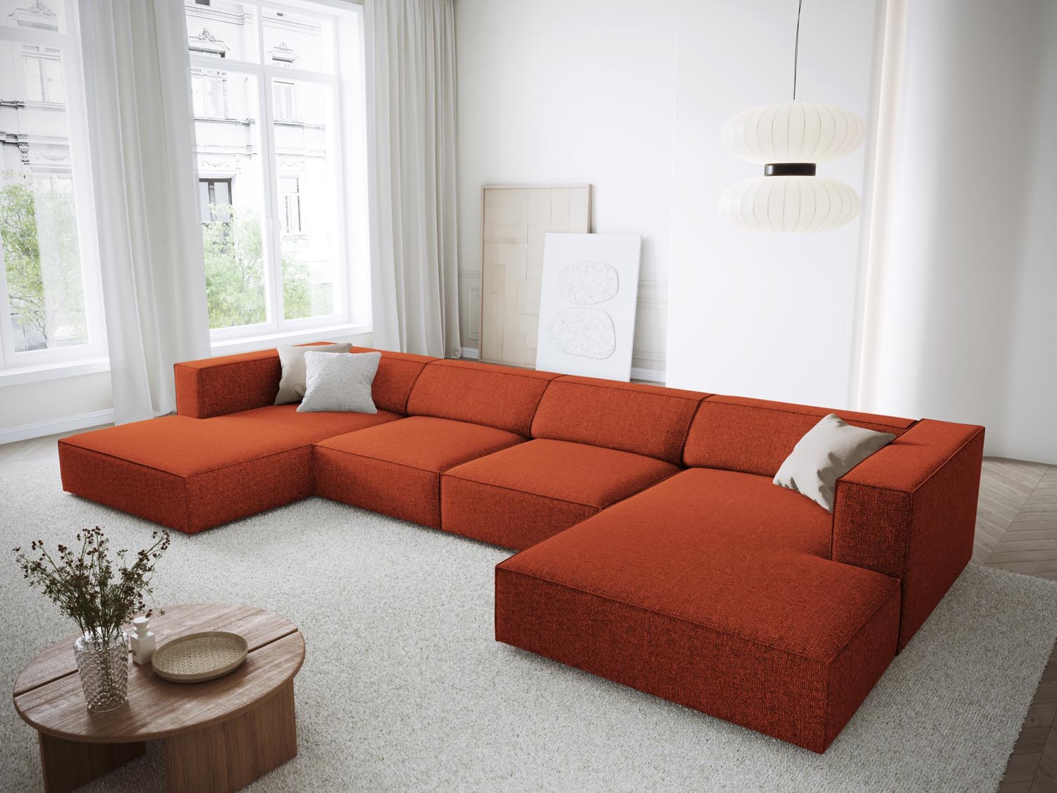 Erleben Sie das Arendal Panoramic Sofa 6 Sitzer von Cosmopolitan Design – stilvolle Eleganz und unvergleichlicher Komfort für Ihr modernes Wohnzimmer.
