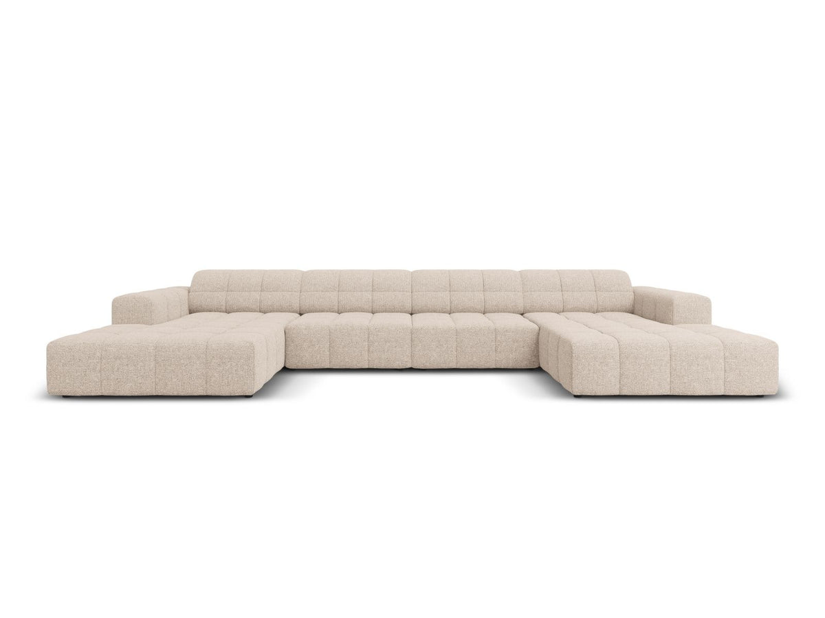 Cosmopolitan Design Chicago Panoramic Sofa, 6-Sitzer in Light Beige-Eden, Massivholzrahmen, Kunststoffbeine, grosszügige Sitzfläche mit Récamiere.