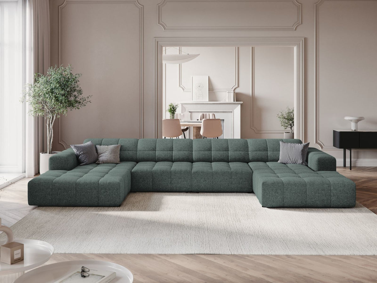Cosmopolitan Design Chicago Panoramic Sofa, 6-Sitzer in Light Beige-Eden, Massivholzrahmen, Kunststoffbeine, grosszügige Sitzfläche mit Récamiere.