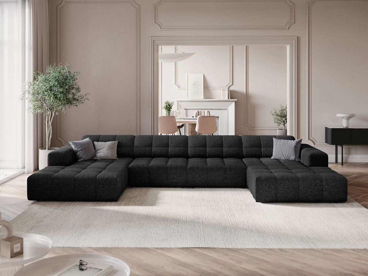 Cosmopolitan Design Chicago Panoramic Sofa, 6-Sitzer in Light Beige-Eden, Massivholzrahmen, Kunststoffbeine, grosszügige Sitzfläche mit Récamiere.