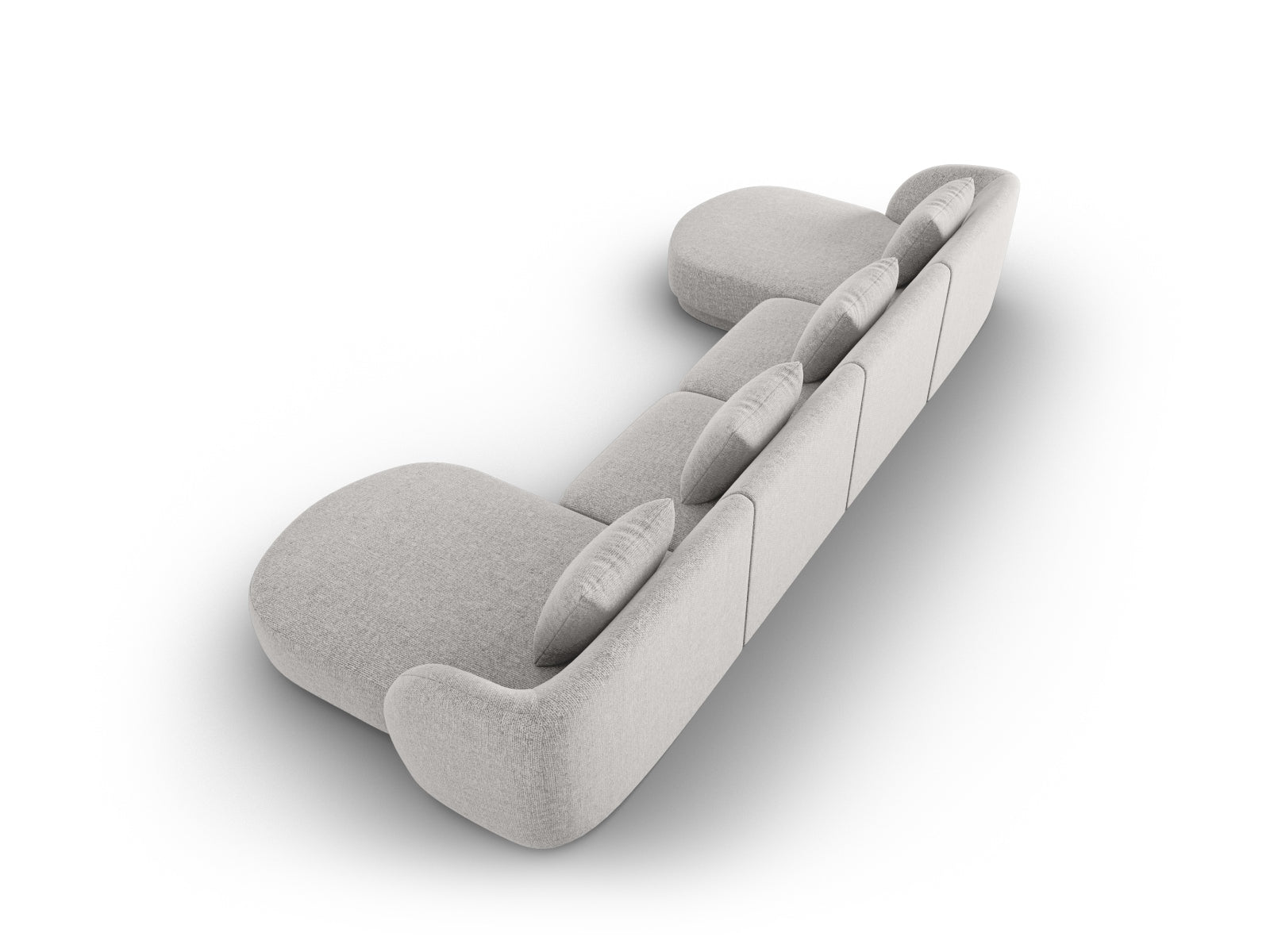 Modernes 5-Sitzer Sofa Tulum in sanftem Grau, perfekt für entspannte Abende und stilvolle Einrichtungsideen.