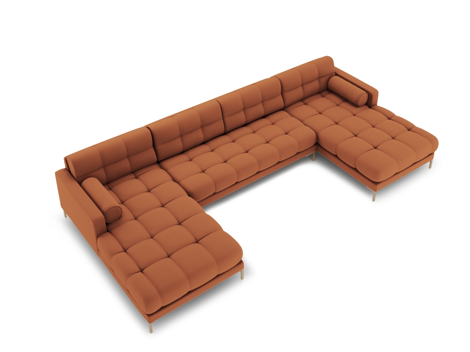 Elegantes 7-Sitzer Ecksofa Bali in leuchtendem Gelb-Bluvel, perfekt für stilvolle Wohnräume und entspannte Abende mit Freunden.