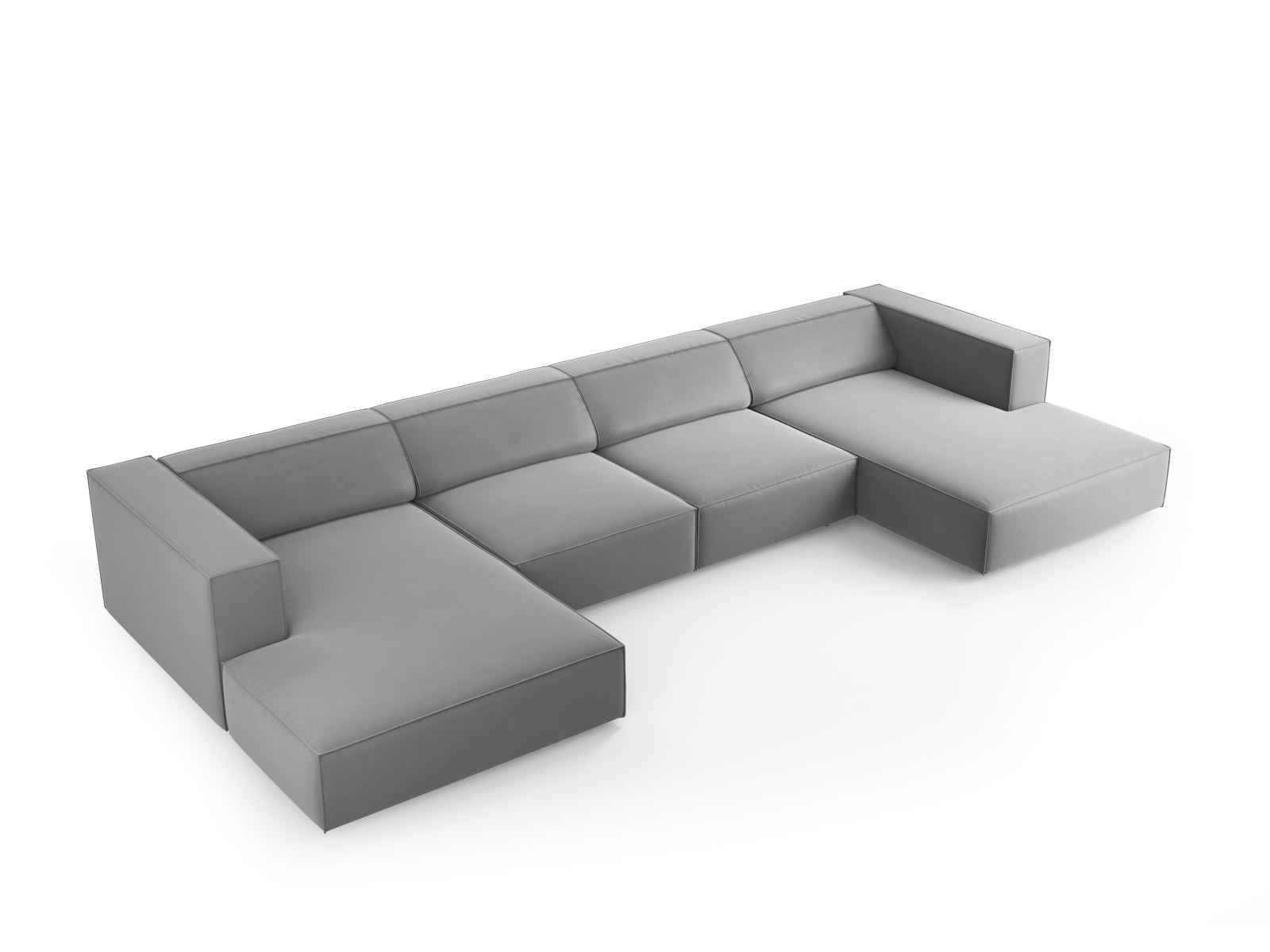 Erleben Sie das Arendal Velour Panoramic Sofa 6 Sitzer von Cosmopolitan Design – stilvolles Design, hervorragender Komfort und perfekt für Ihr modernes Zuhause.