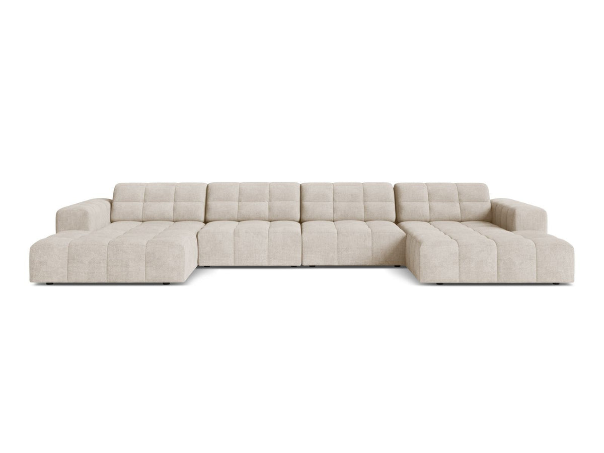 Cosmopolitan Design Chicago Panoramic Sofa, 6-Sitzer in Light Beige-Eden, Massivholzrahmen, Kunststoffbeine, grosszügige Sitzfläche mit Récamiere.