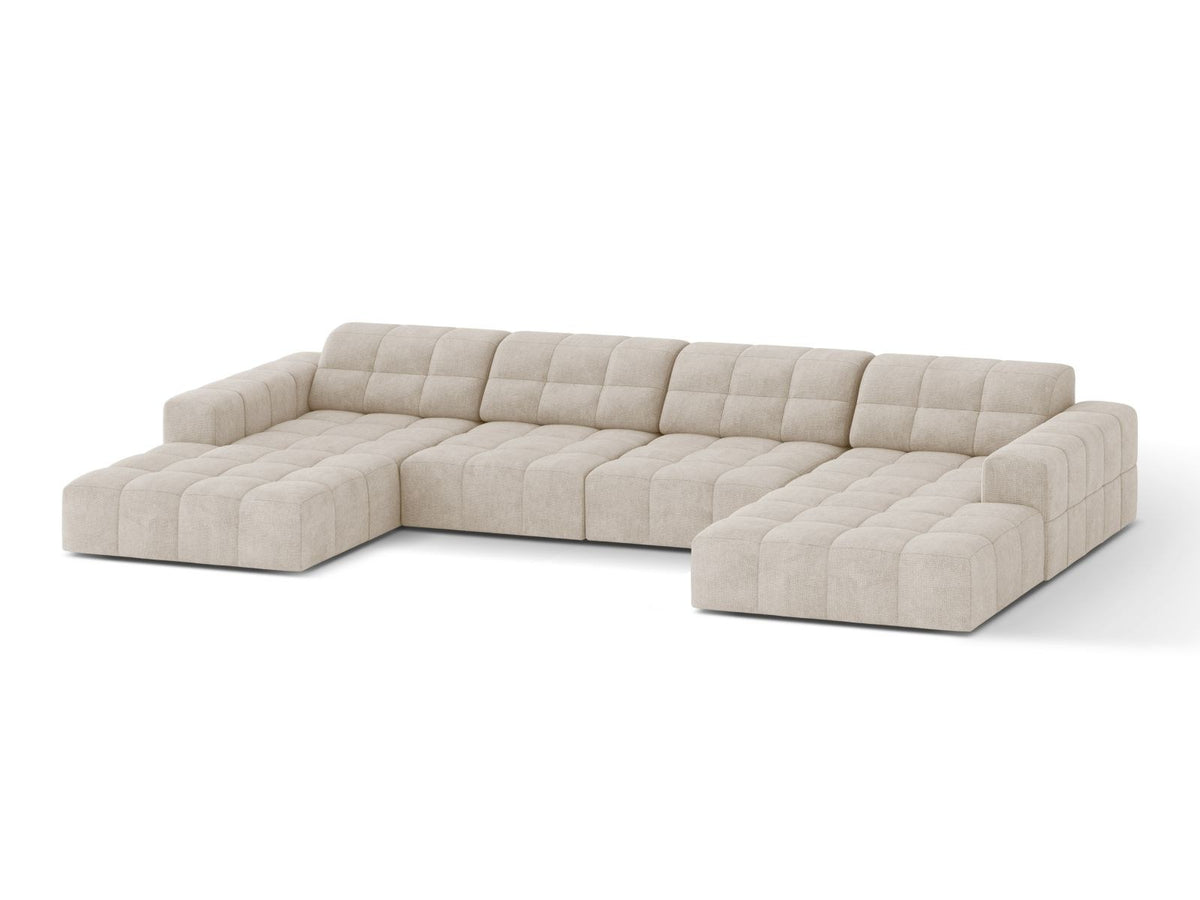 Cosmopolitan Design Chicago Panoramic Sofa, 6-Sitzer in Light Beige-Eden, Massivholzrahmen, Kunststoffbeine, grosszügige Sitzfläche mit Récamiere.
