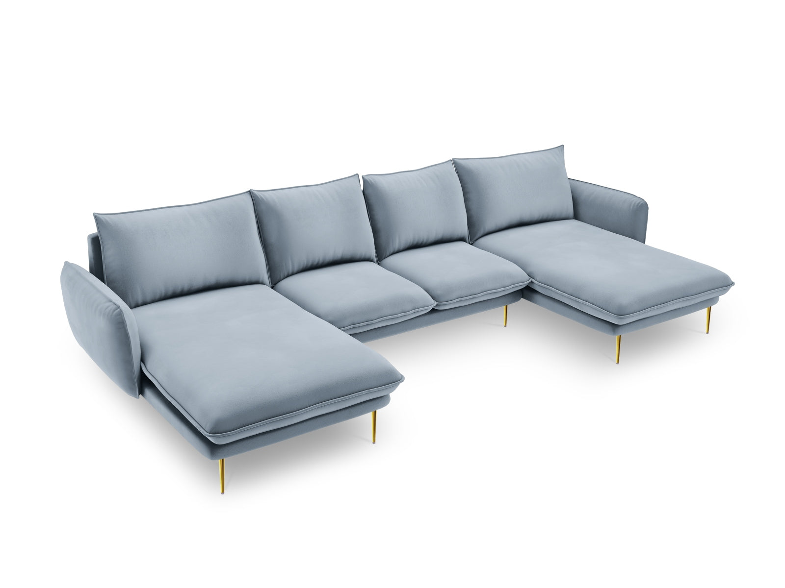 Vienna Velour Panoramic Sofa 6 Sitzer 170cm in Light Blue/Gold-Bluvel präsentiert im Onlineshop von KAQTU Design AG. 3er Sofa ist von Cosmopolitan Design