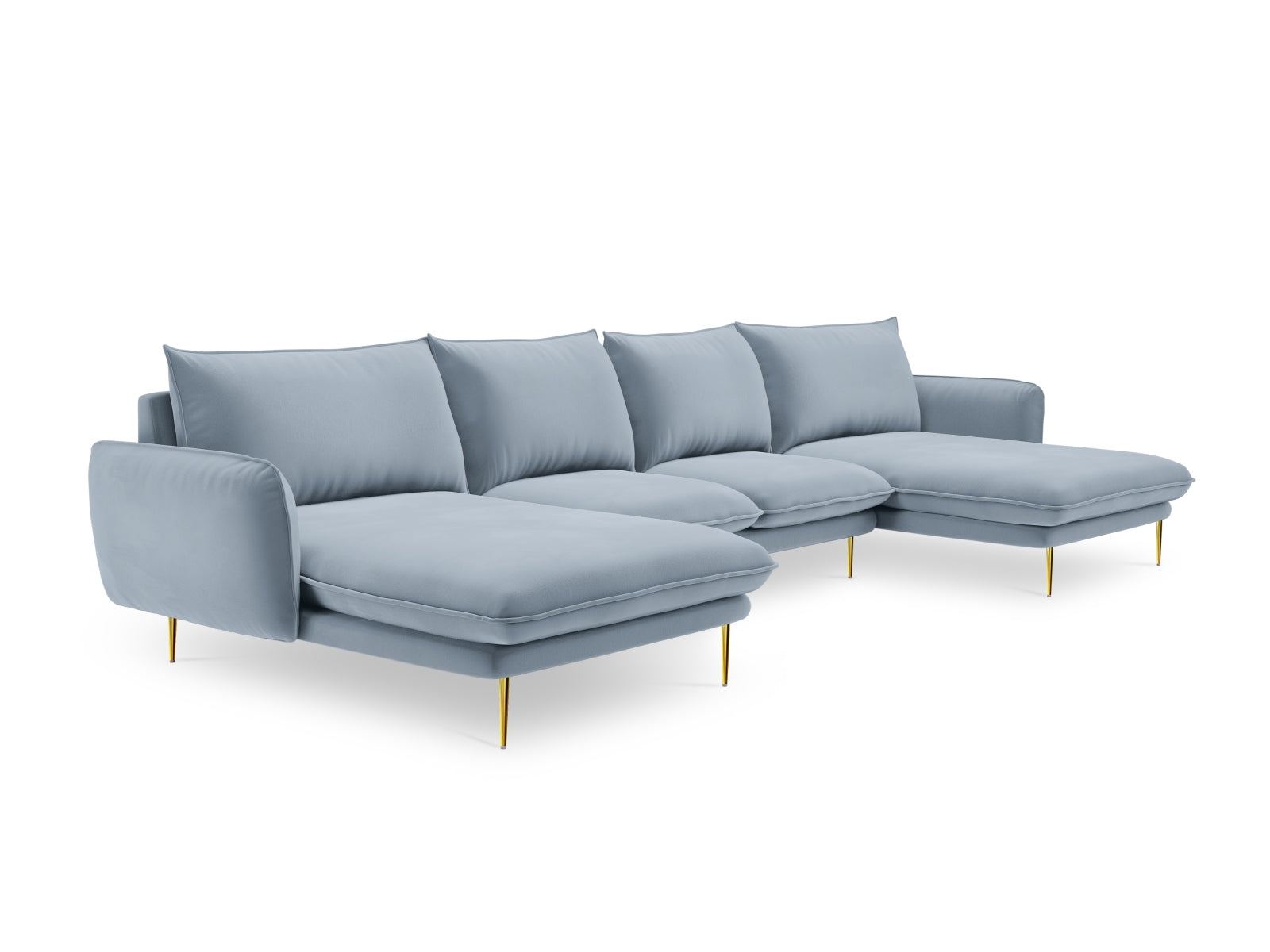 Luxuriöses 6-Sitzer Vienna Velour Panoramic Sofa in sanften Blautönen, perfekt für moderne und elegante Wohnambiente.