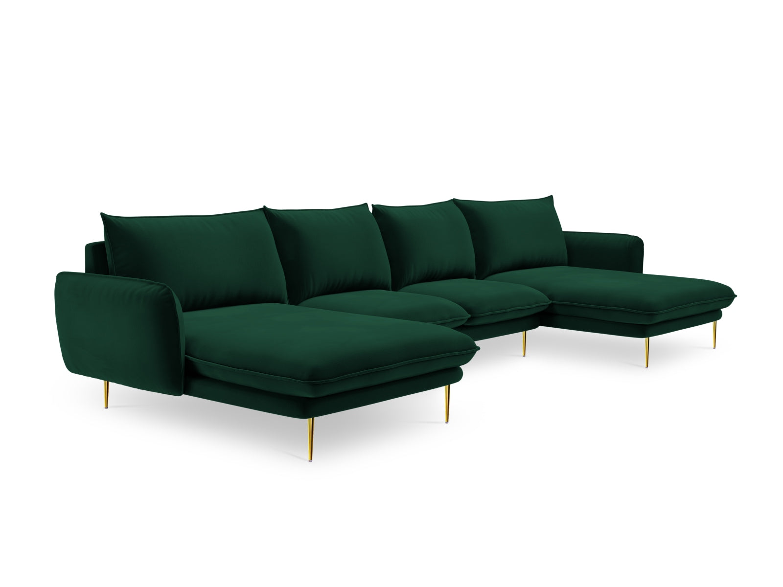 Luxuriöses 6-Sitzer Sofa im Vienna Velour Design, in tiefem Flaschengrün mit goldenen Akzenten, perfekt für moderne Wohnkonzepte.