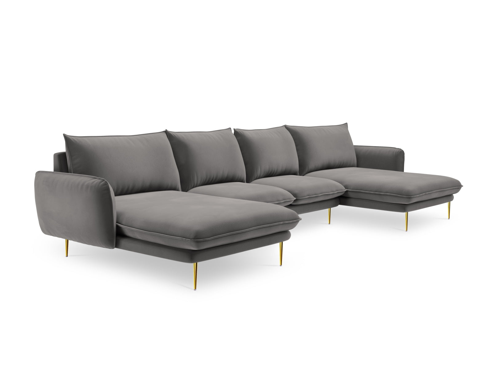Modernes 6-Sitzer Vienna Velour Panoramic Sofa in zartem Hellgrau, perfekt für gemütliche Abende und stilvolle Einrichtung.