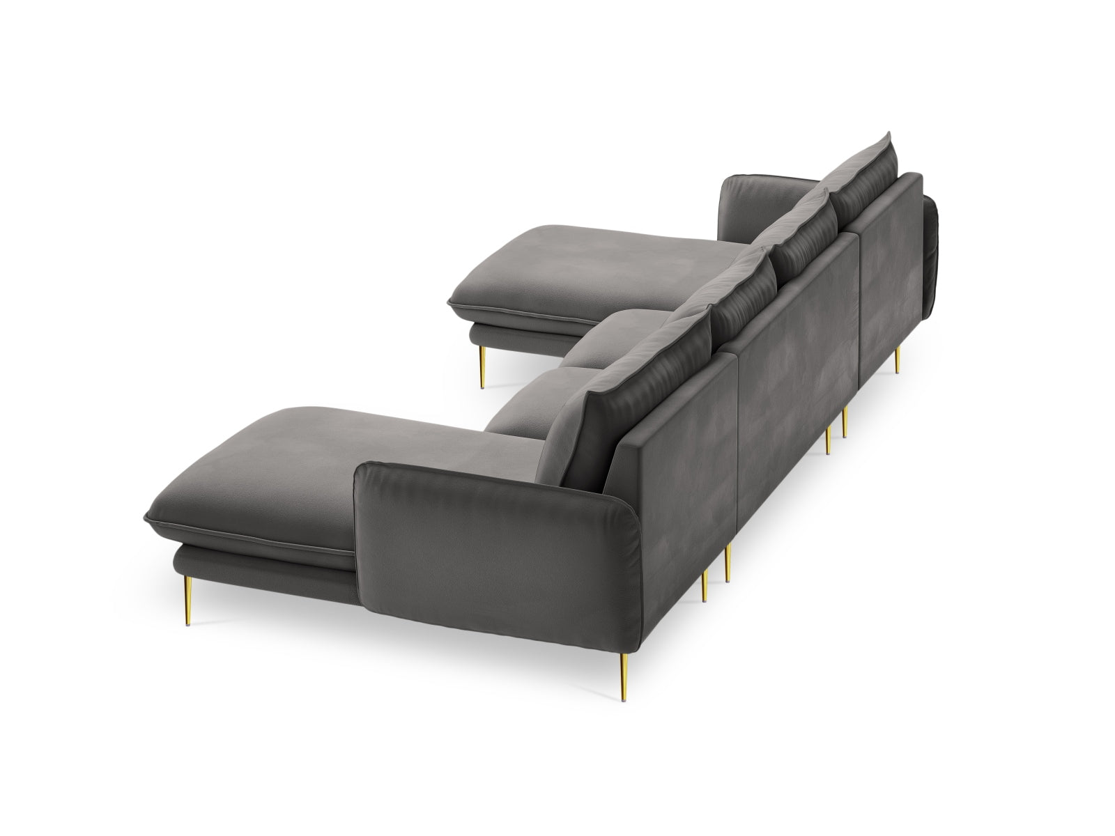 Elegantes 6-Sitzer Sofa Vienna aus Velours in sanftem Hellgrau, ideal für stilvolle Wohnräume und entspannte Stunden mit Freunden.
