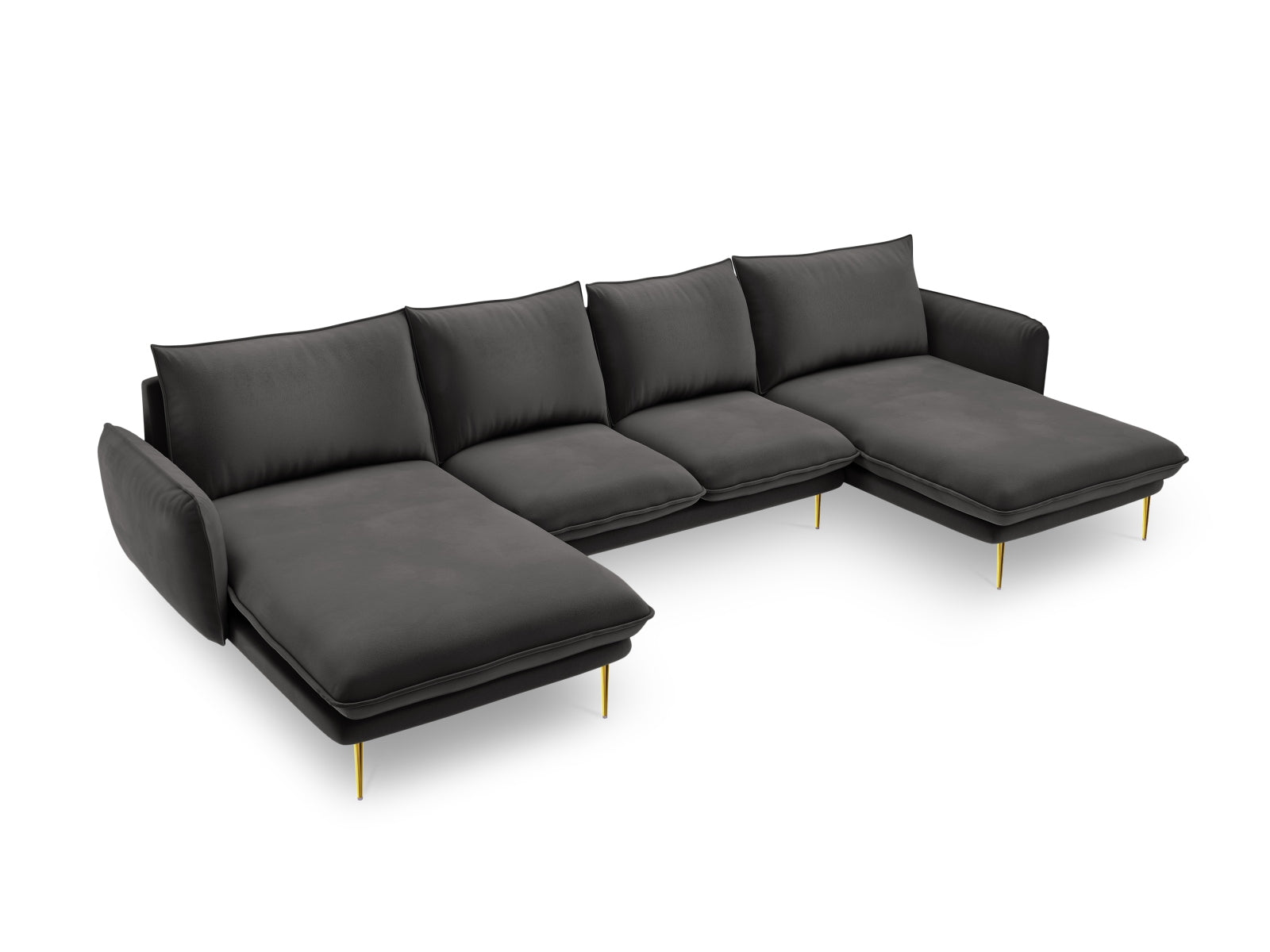 Vienna Velour Panoramic Sofa 6 Sitzer 170cm in Dark Grey/Gold-Bluvel präsentiert im Onlineshop von KAQTU Design AG. 3er Sofa ist von Cosmopolitan Design
