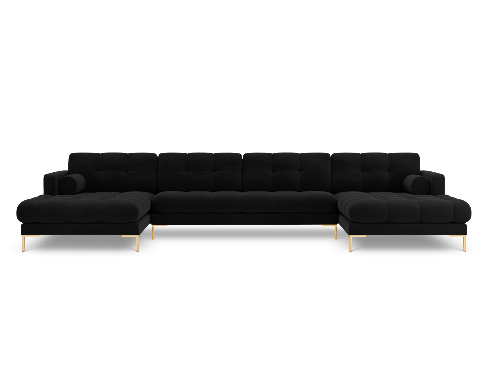 Elegantes 7-Sitzer Ecksofa Bali in stilvollem Black-Bluvel, ideal für gemütliche Abende und gesellige Runden mit Freunden.