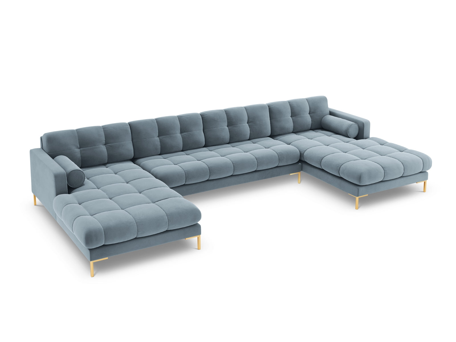 Geräumiges 7-Sitzer Panoramic Sofa Bali in zartem Hellblau, perfekt für entspannte Stunden und gesellige Zusammenkünfte.