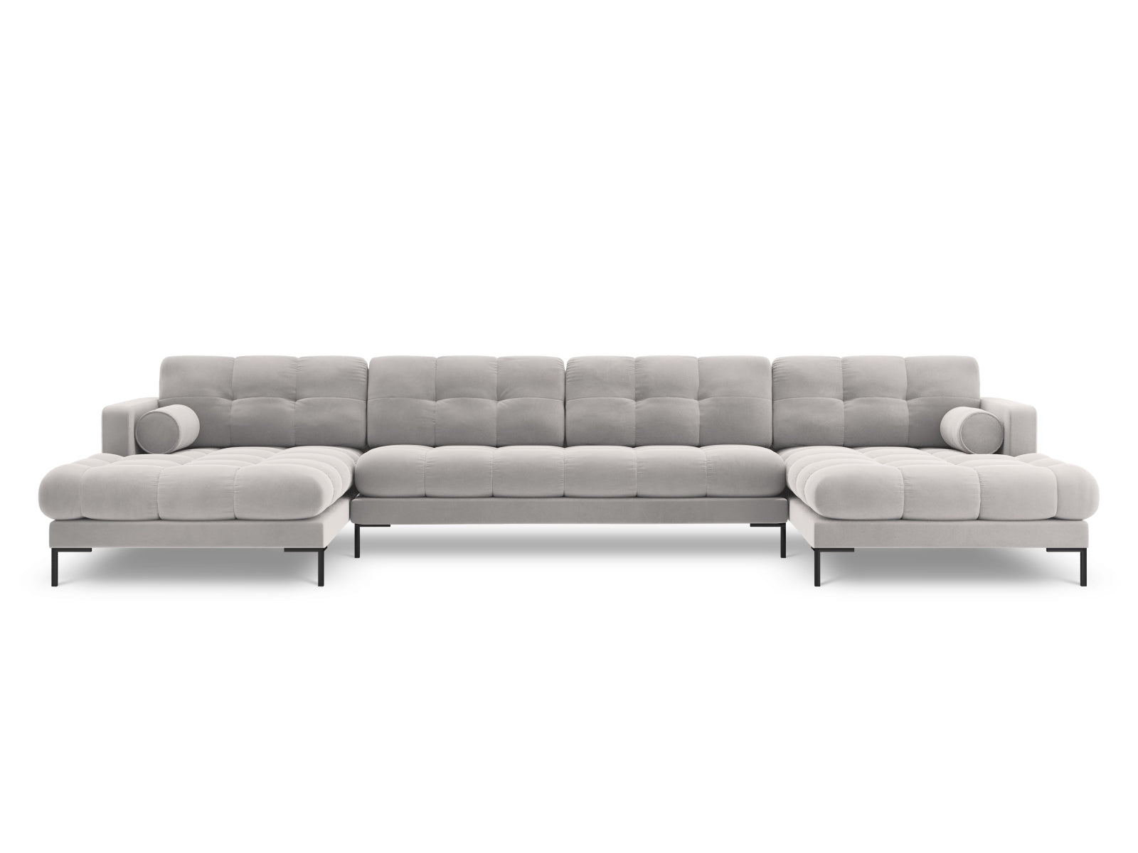 Elegantes 7-Sitzer Ecksofa Bali in stilvollem Silver-Bluvel, ideal für moderne Wohnräume, von Cosmopolitan Design.