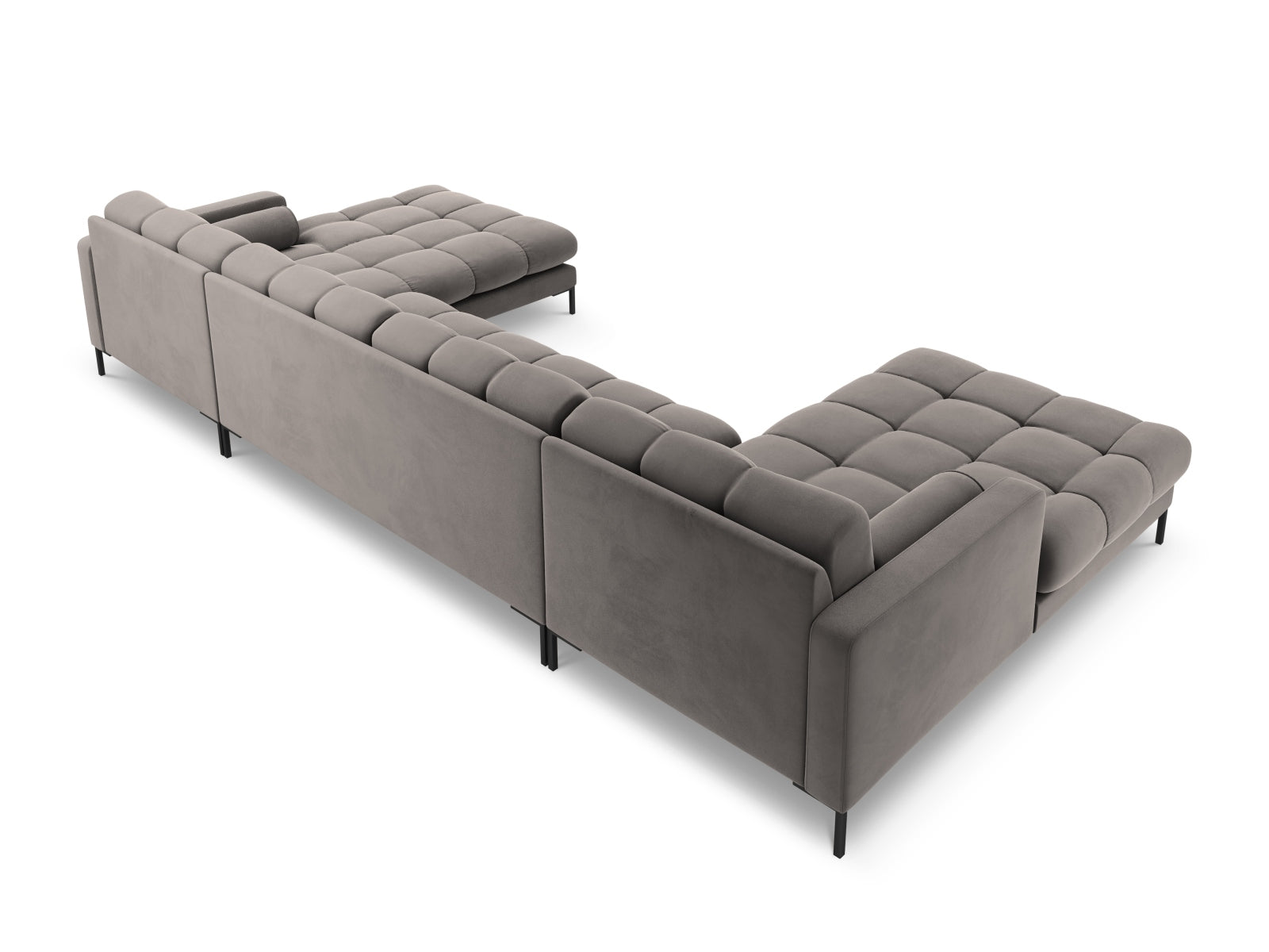 Elegantes 7-Sitzer Ecksofa Bali in stilvollem Light Grey-Bluvel, ideal für gemütliche Abende und gesellige Runden.