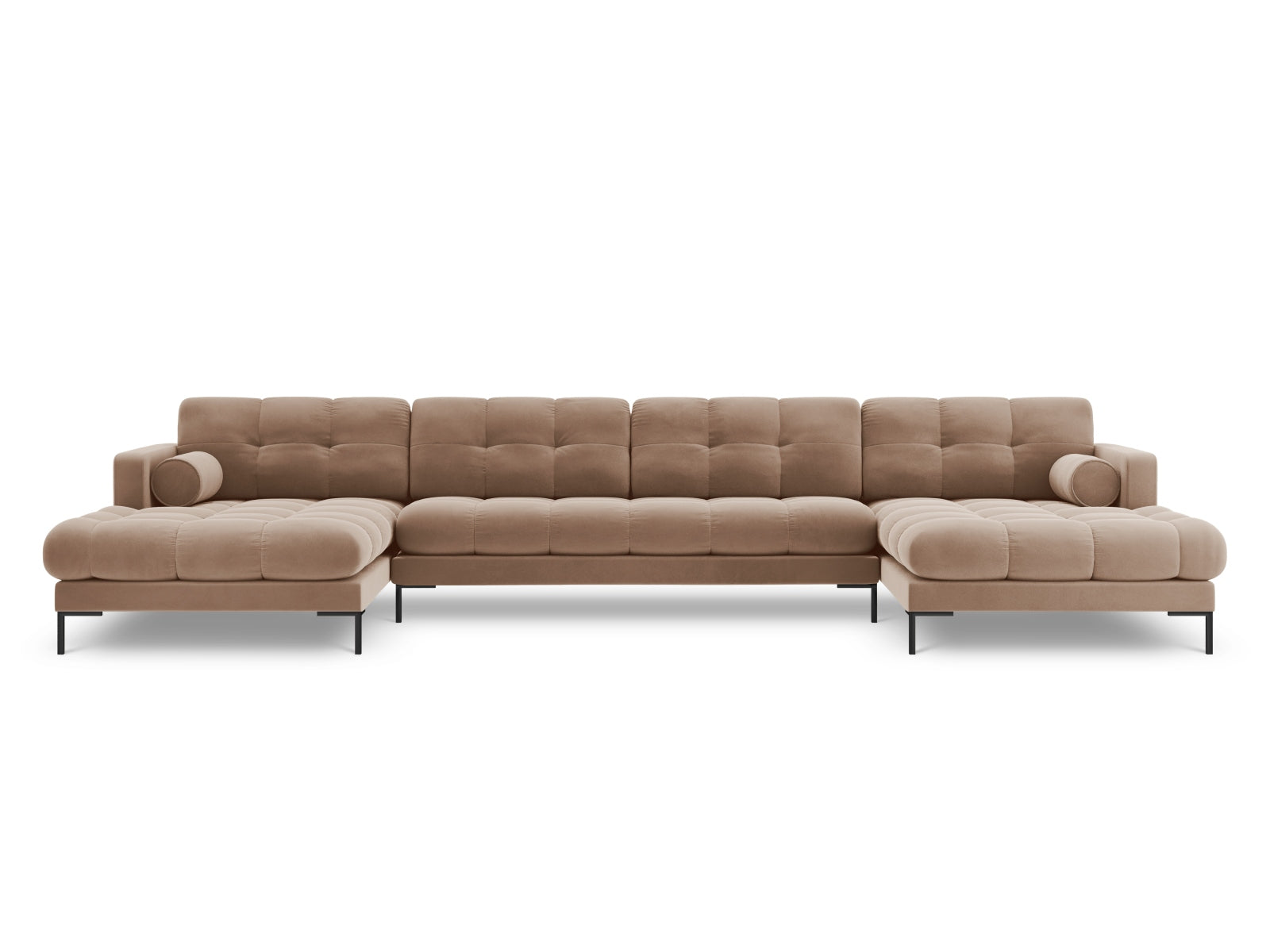 Beige-Bluvel Ecksofa Bali von Cosmopolitan Design, großzügiges 7-Sitzer Panoramic Sofa für stilvolle Wohnräume.