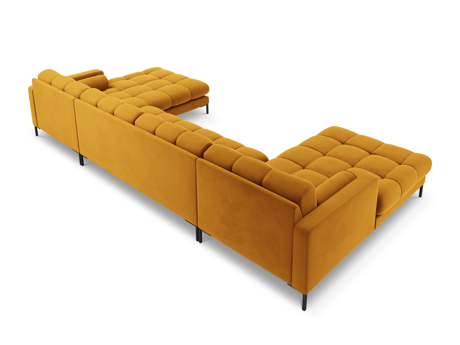 Elegantes 7-Sitzer Ecksofa Bali in modernem Yellow-Bluvel, ideal für gemütliche Zusammenkünfte und stilvolle Wohnräume.