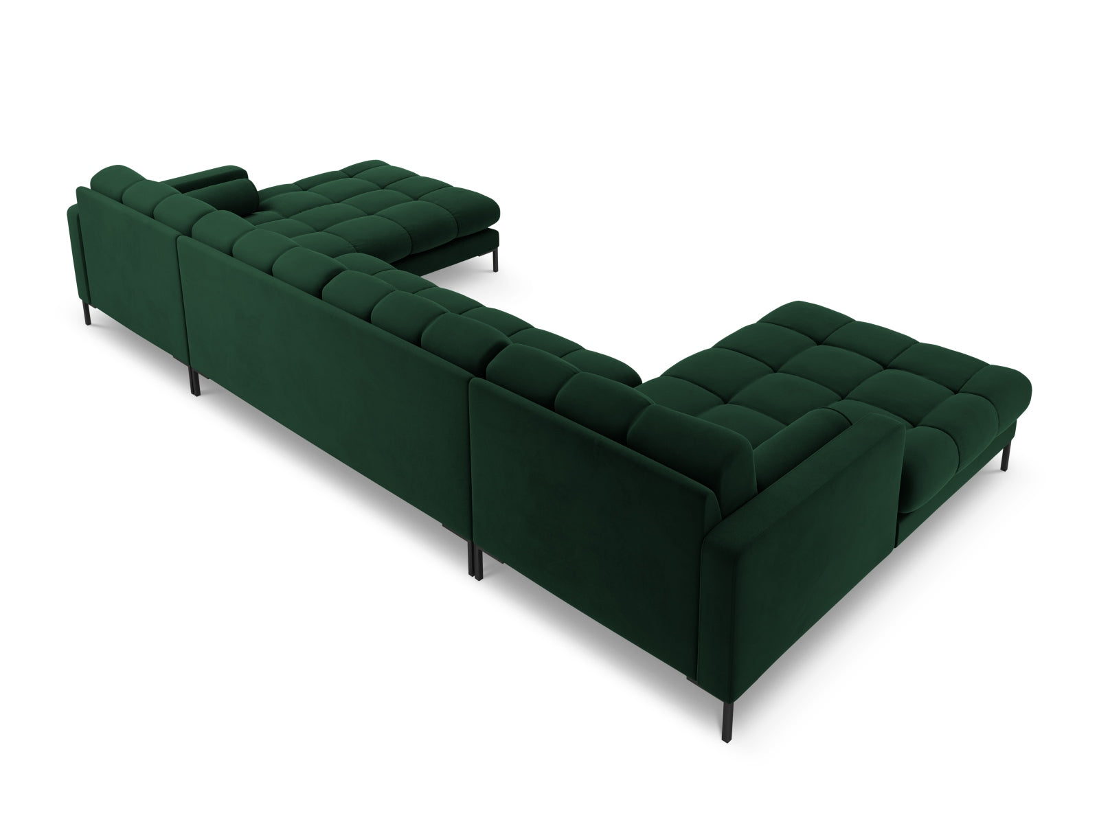 Elegantes 7-Sitzer Ecksofa Bali in sattem Flaschengrün, ideal für stilvolle Wohnräume und entspannte Zusammenkünfte, von Cosmopolitan Design.
