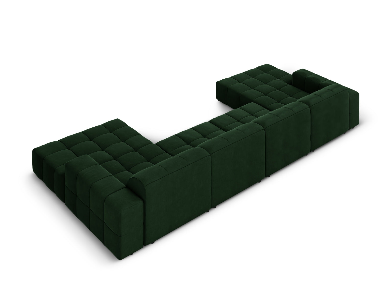 Modernes 6-Sitzer Chicago Velour Panoramic Sofa in luxuriösem Bottle Green-Bluvel, perfekt für gemütliche und stilvolle Wohnzimmer.