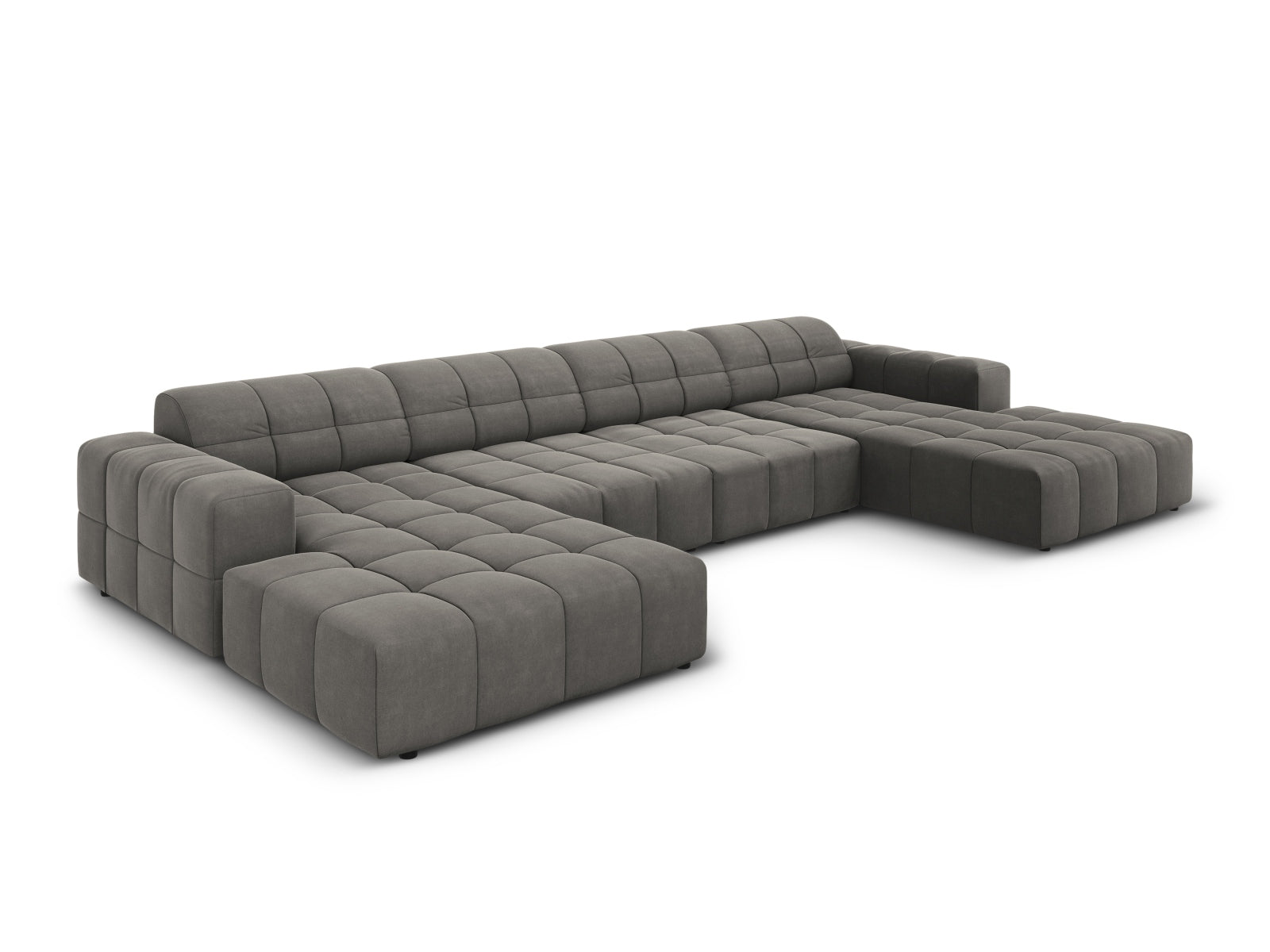 Elegantes Chicago Velour Panoramic Sofa für 6 Personen in sanftem Hellgrau, ideal für stilvolle Wohnräume.