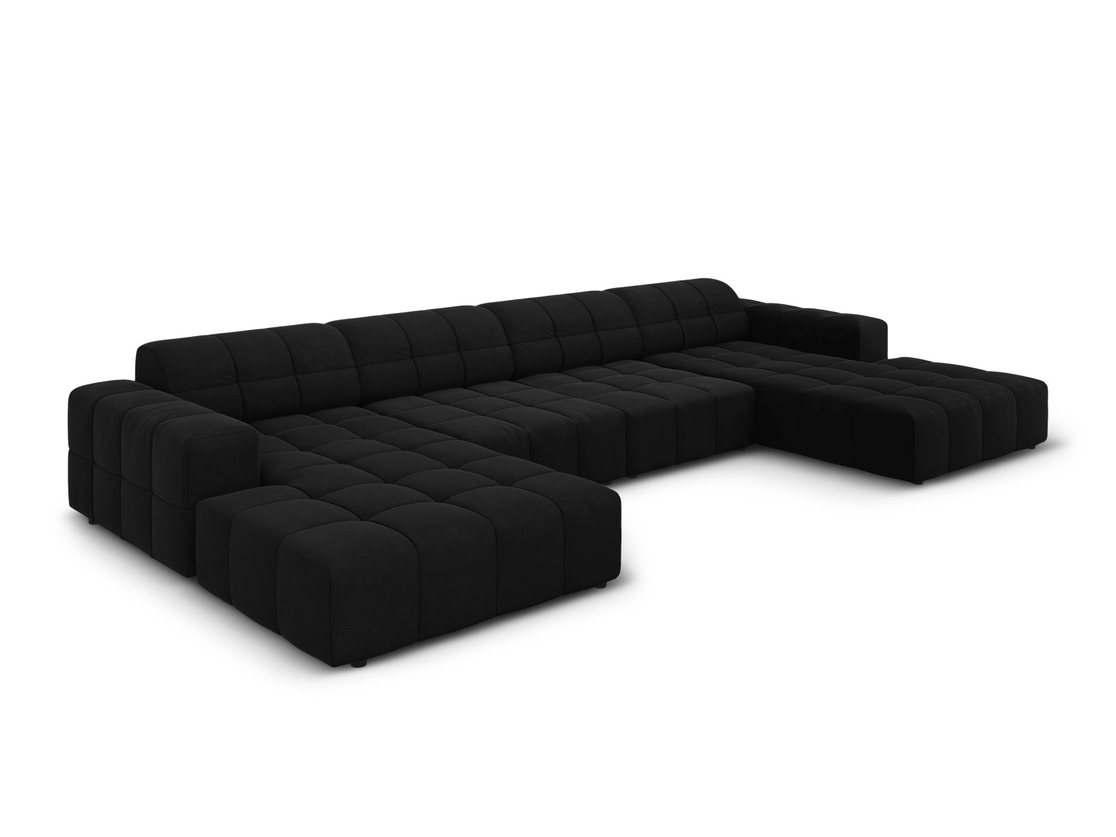 Elegantes Chicago Velour Panoramic Sofa für 6 Personen in stilvollem Black-Bluvel, ideal für moderne Wohnräume.