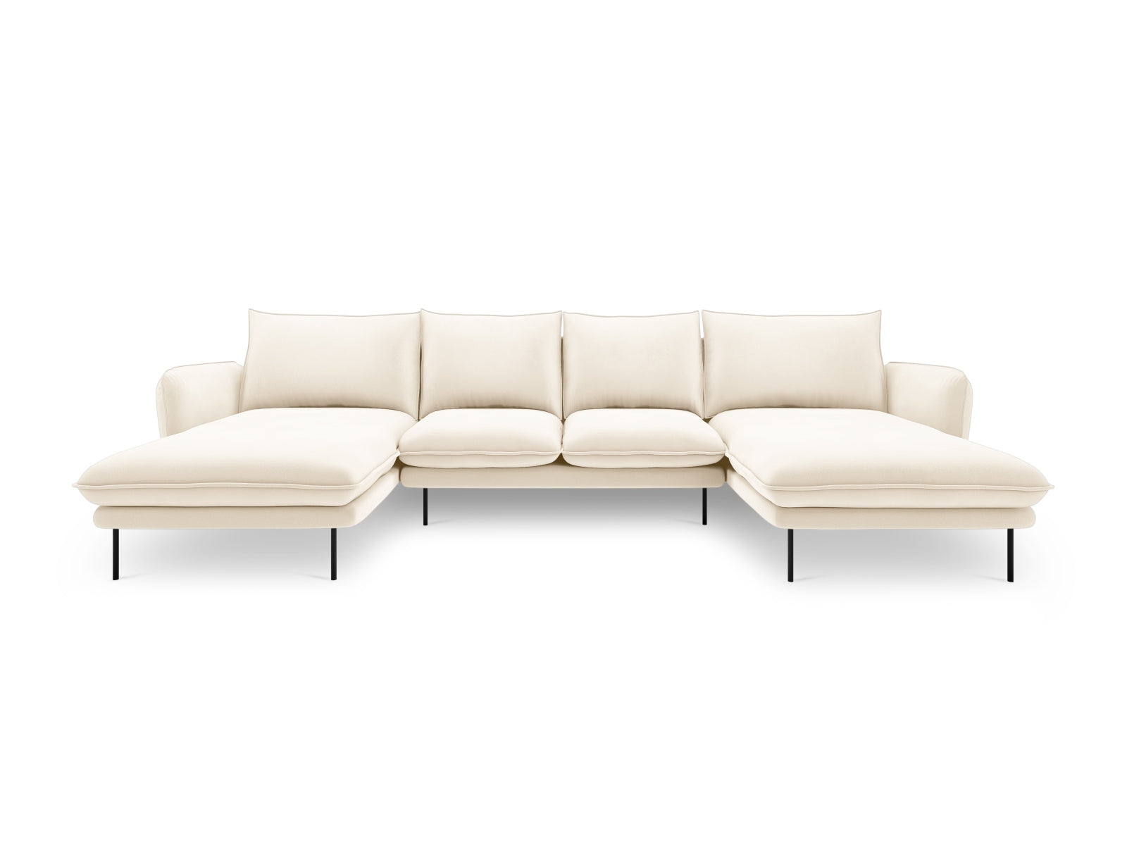 Elegantes Vienna Velour Panoramic Sofa für 6 Personen in sanftem Beige und Schwarz, ideal für stilvolle Wohnräume.