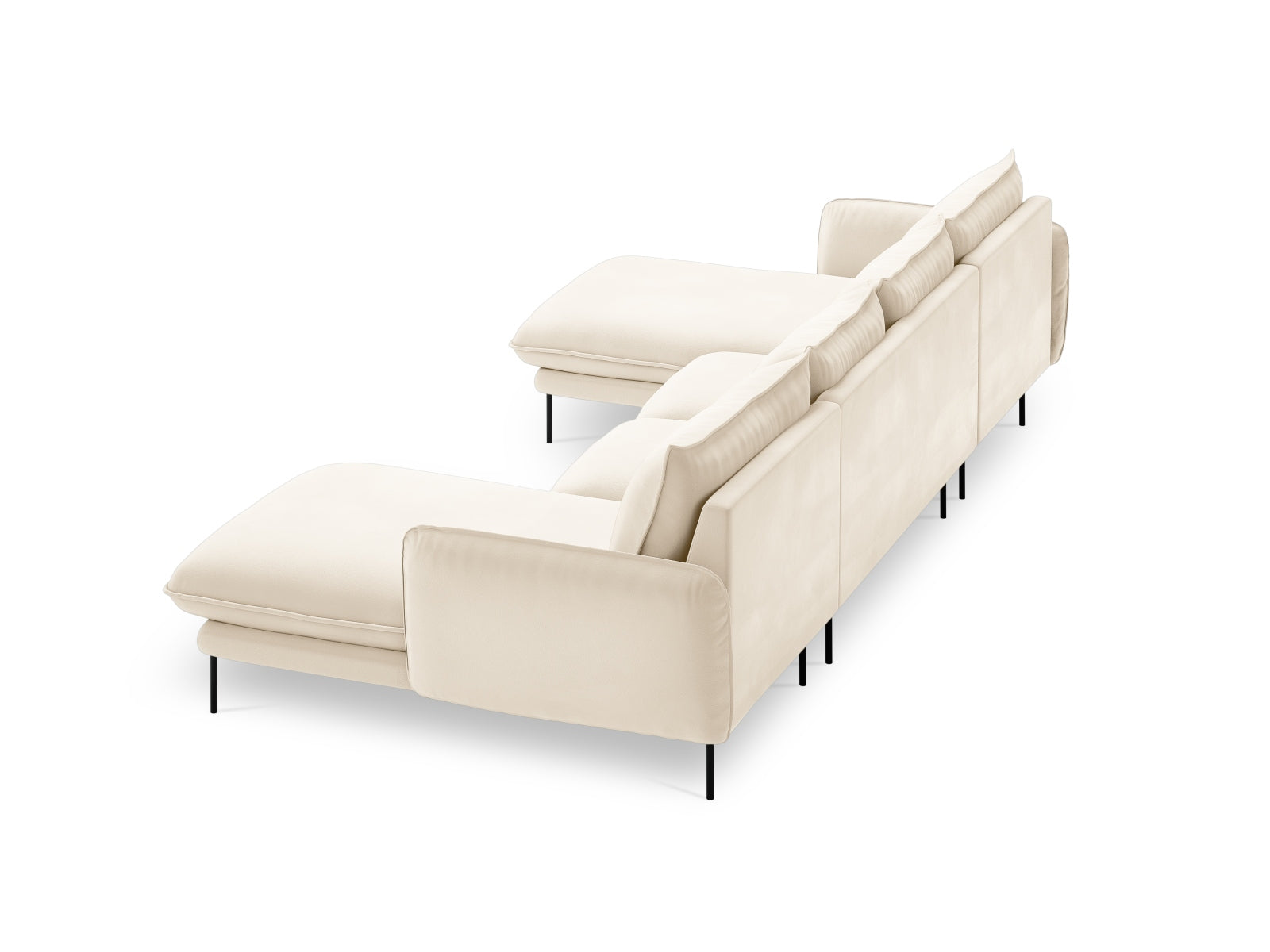 Elegantes 6-Sitzer Sofa aus Velours in harmonischen Beige- und Schwarznuancen, ideal für ein modernes Wohnambiente.