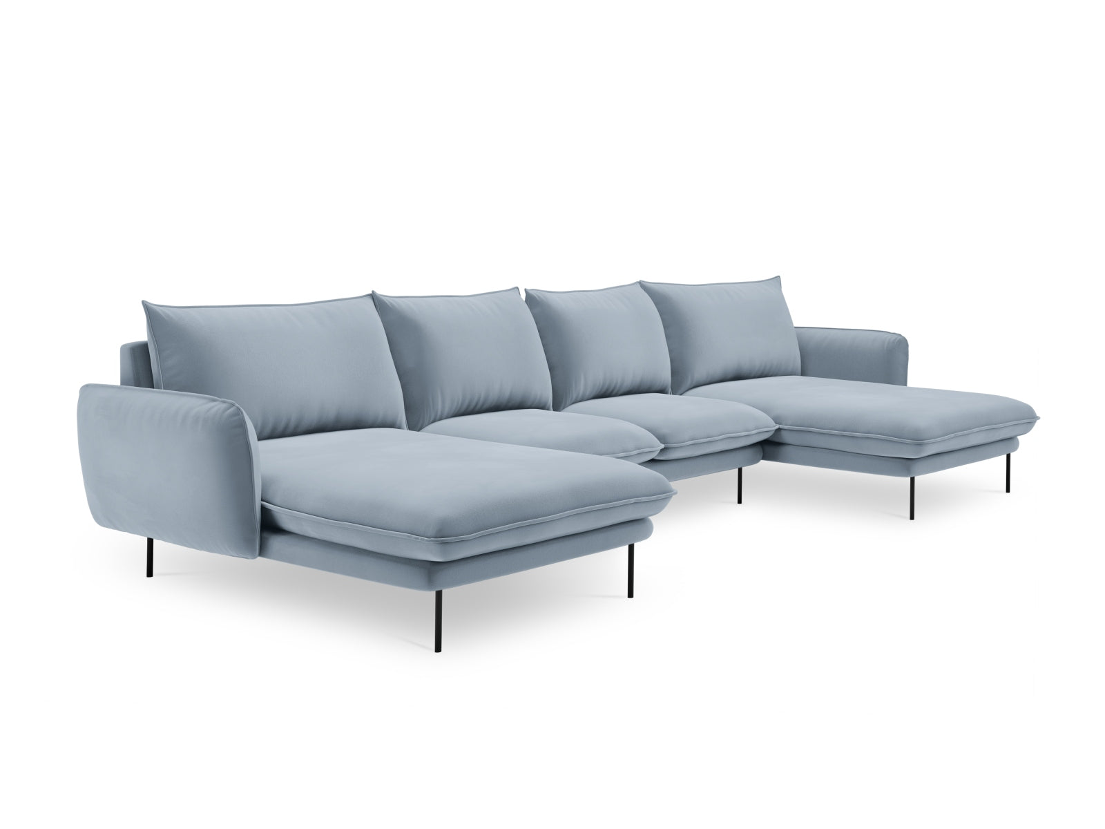 Luxuriöses 6-Sitzer Sofa in sanften Hellblau- und Schwarznuancen, perfekt für moderne Wohnkonzepte von Cosmopolitan Design.