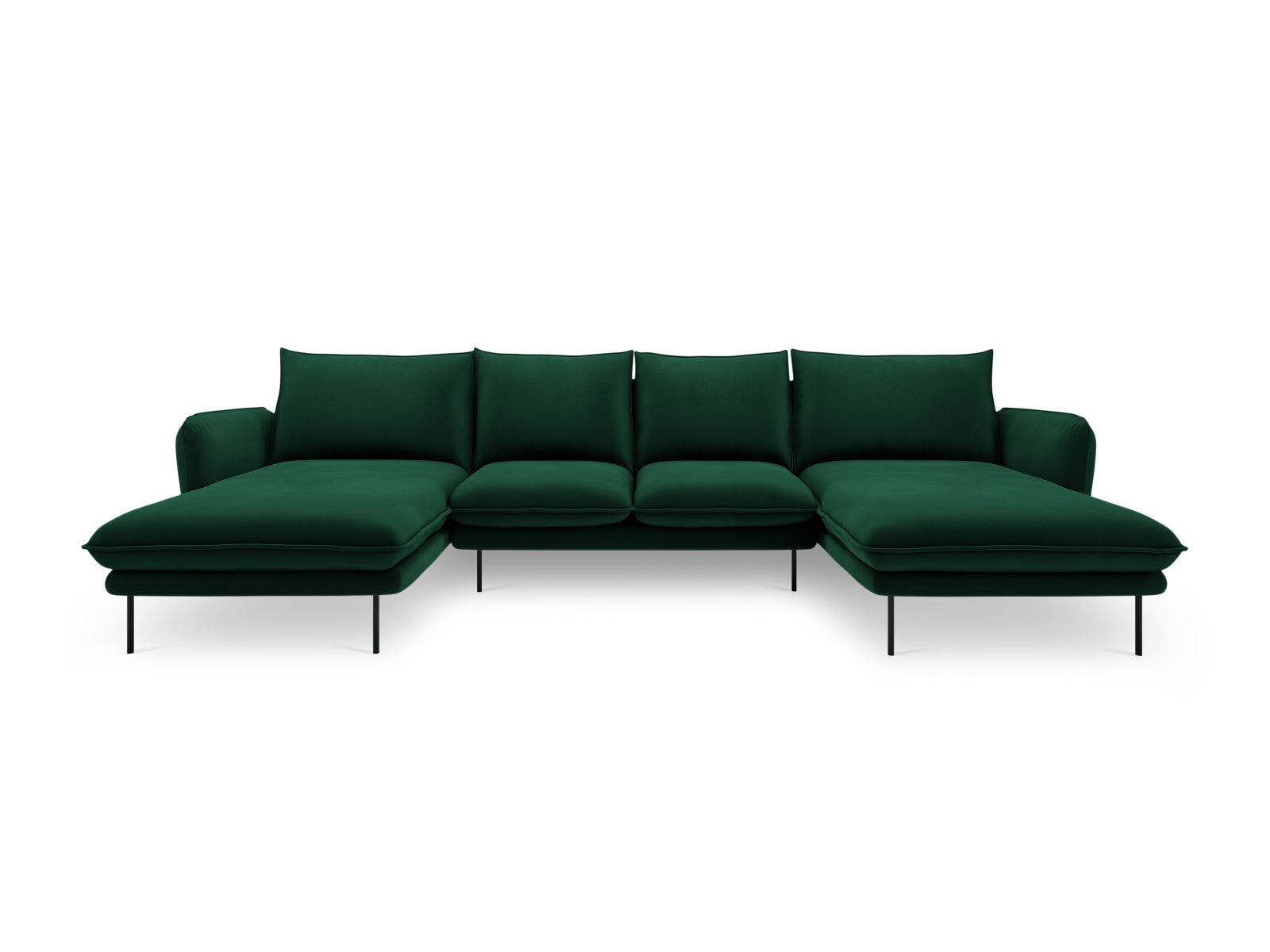 Elegantes Vienna Velour Panoramic Sofa für 6 Personen in edlem Flaschengrün und Schwarz-Bluvel, ideal für stilvolle Wohnräume.