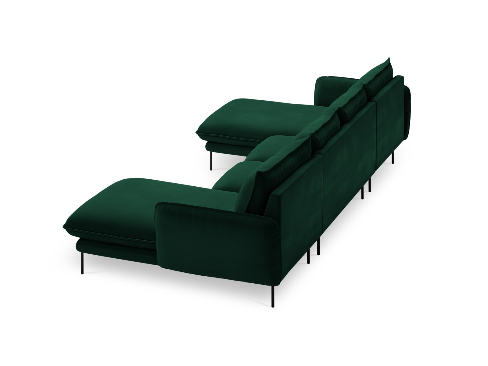 Elegantes 6-Sitzer Sofa im samtigen Flaschengrün, ideal für stilvolle Wohnzimmer und gesellige Runden.