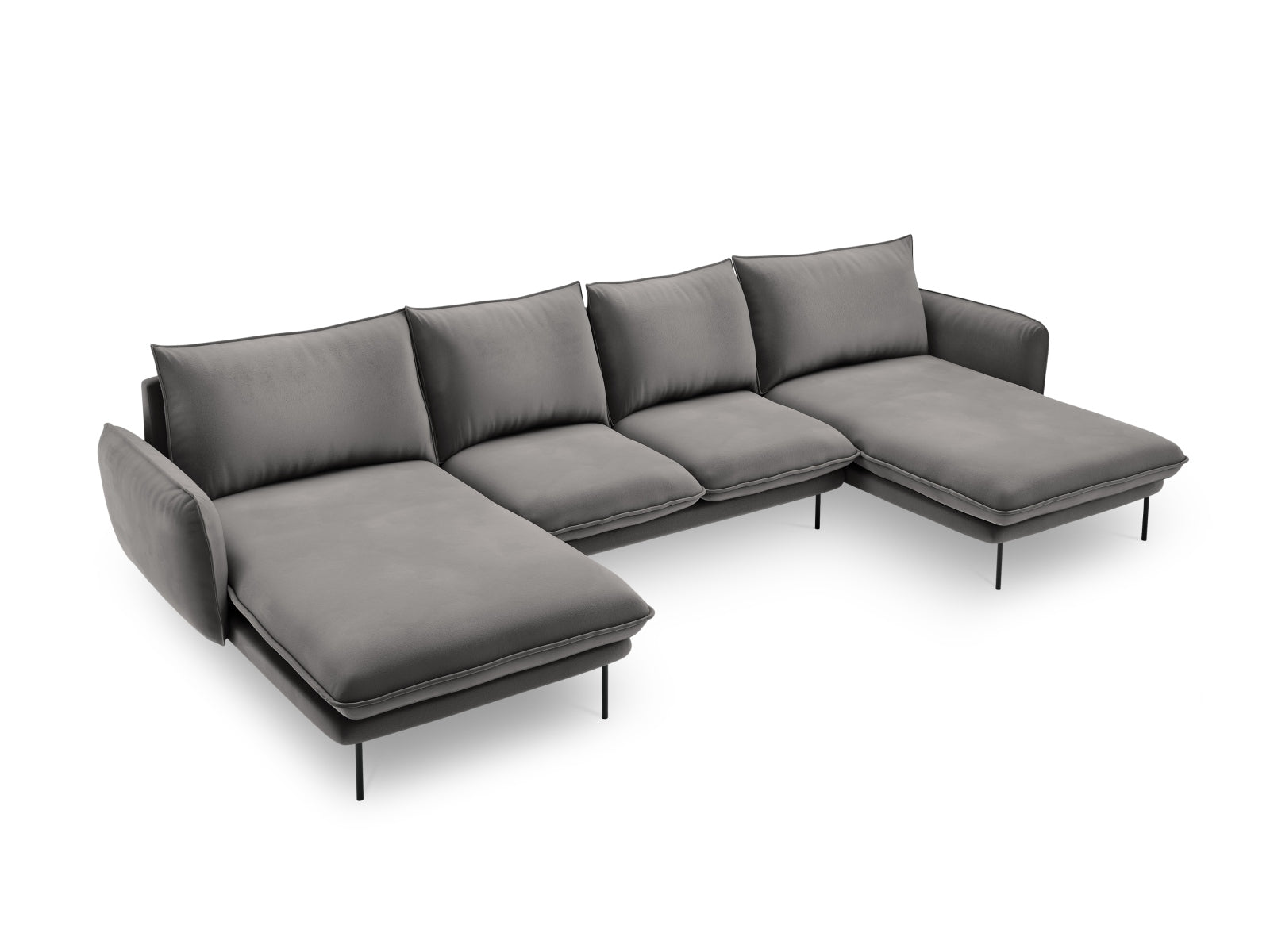 Vienna Velour Panoramic Sofa 6 Sitzer 170cm in Light Grey/Schwarz-Bluvel präsentiert im Onlineshop von KAQTU Design AG. 3er Sofa ist von Cosmopolitan Design
