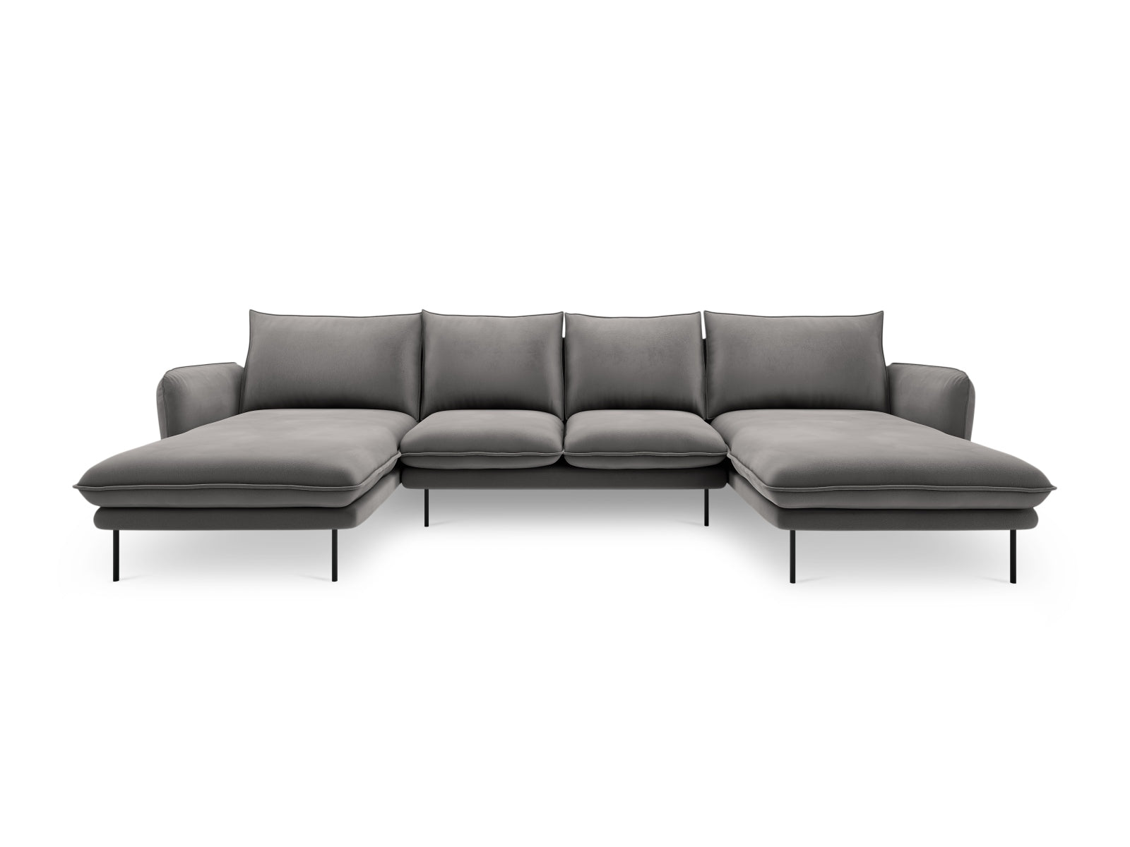 Elegantes Vienna Velour Panoramic Sofa für 6 Personen in hellem Grau und Schwarz-Bluvel, ideal für stilvolle Wohnräume.