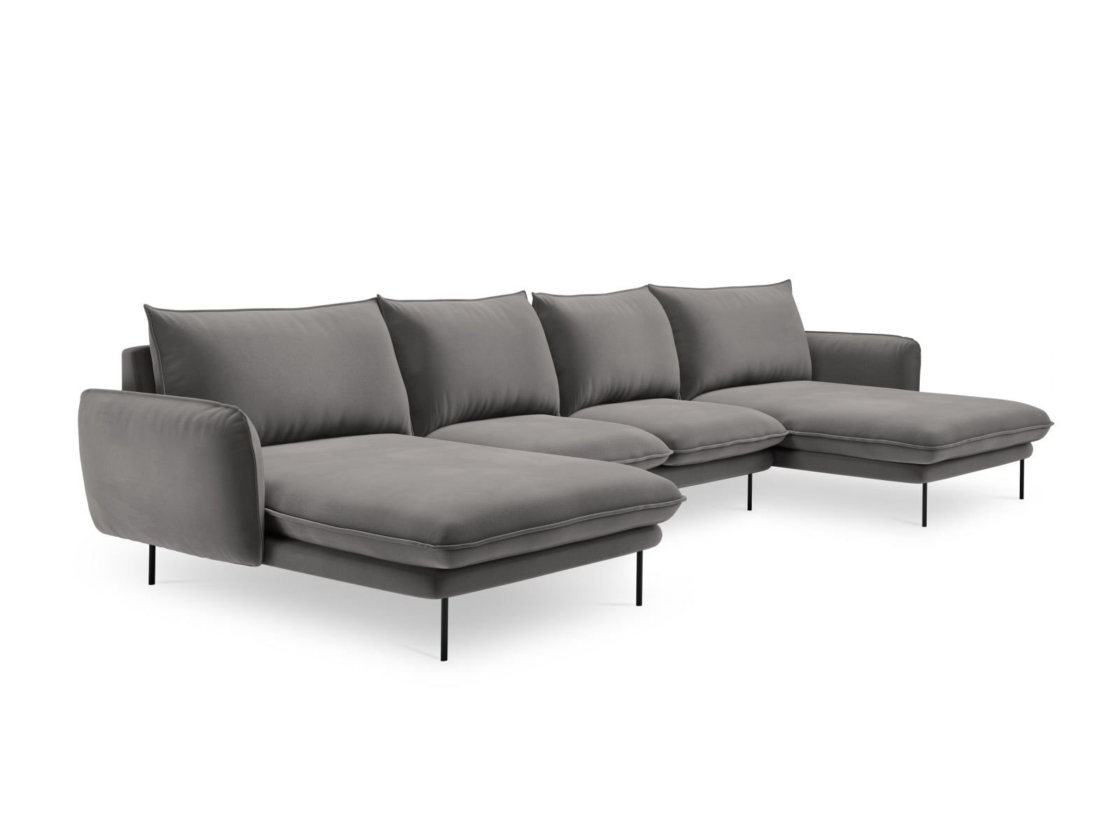 Modernes 6-Sitzer Vienna Velour Panoramic Sofa in sanften Grautönen, perfekt für gemütliche und stilvolle Wohnzimmergestaltung.