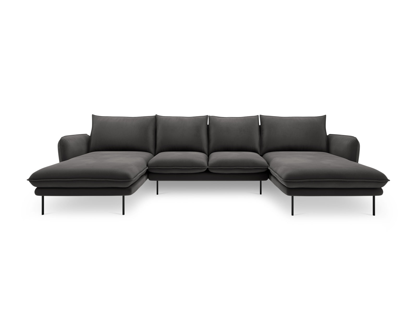 Elegantes Vienna Velour Panoramic Sofa für 6 Personen in Dunkelgrau/Schwarz-Bluvel, ideal für stilvolle Wohnräume.
