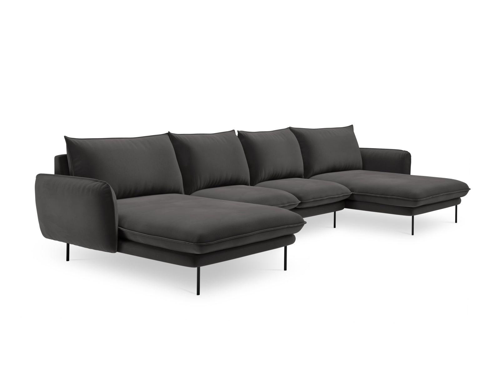 Modernes 6-Sitzer Sofa im Velours-Stil, perfekt für gesellige Abende und stilvolle Einrichtung, in edlem Dunkelgrau/Schwarz.