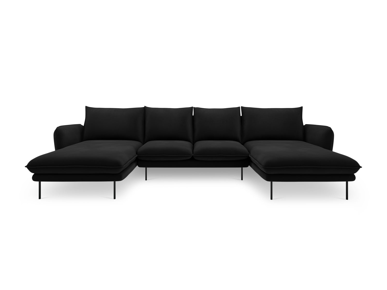 Elegantes Vienna Velour Panoramic Sofa für 6 Personen in stilvollem Schwarz, ideal für moderne Wohnräume und gemütliche Abende.