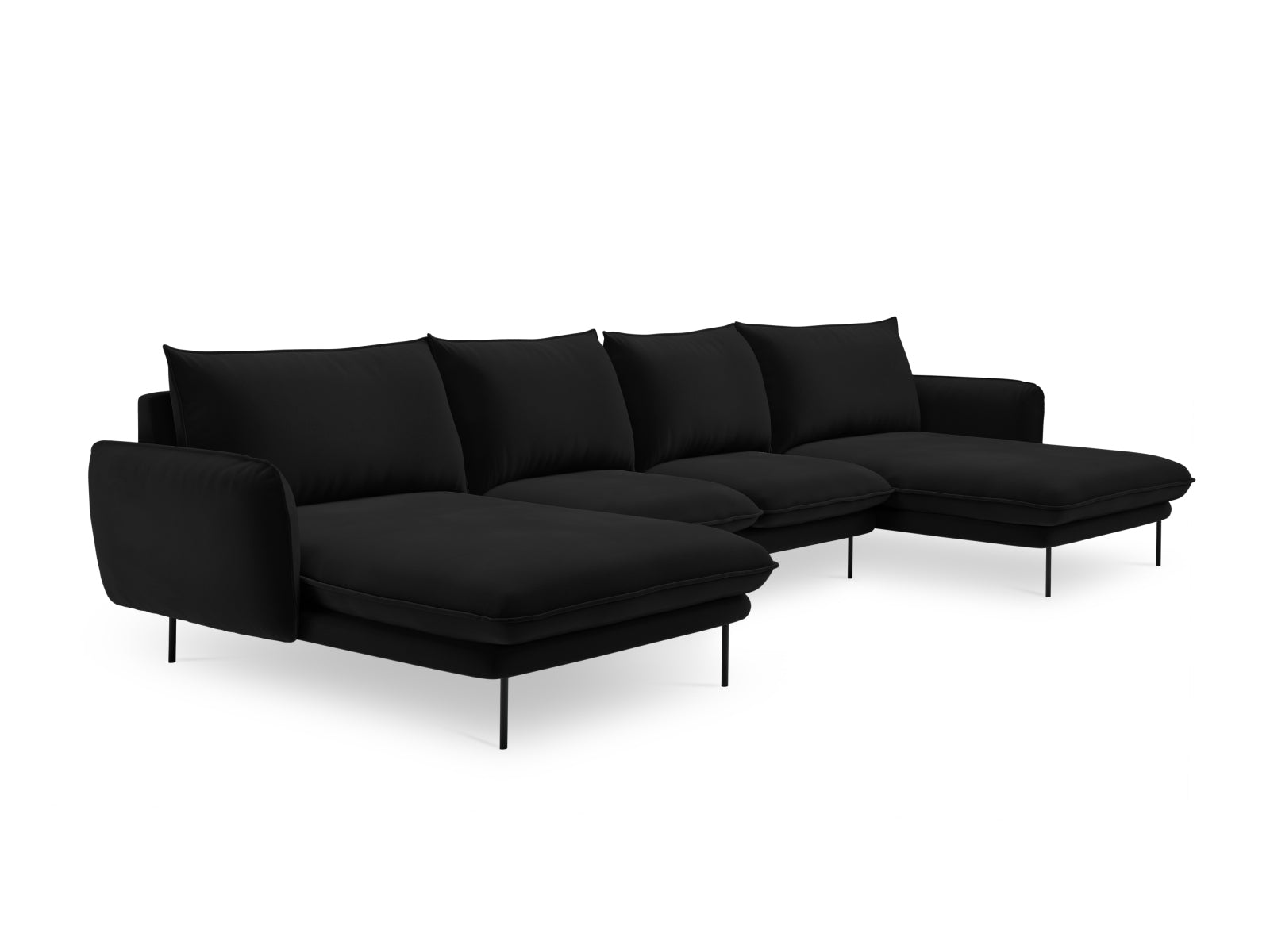 Luxuriöses 6-Sitzer Vienna Velour Panoramic Sofa in edlem Schwarz, perfekt für stilvolle Wohnzimmer und gesellige Zusammenkünfte.