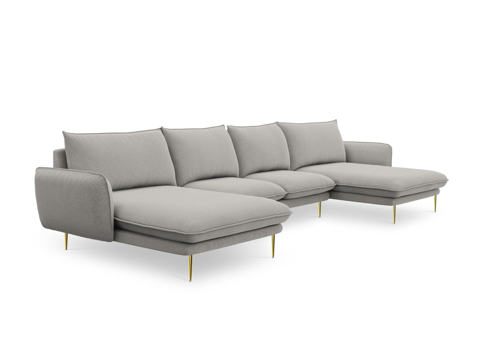 Elegantes 6-Sitzer Sofa Vienna Panoramic in sanftem Grau, ideal für stilvolle Wohnräume mit luxuriösen Akzenten.