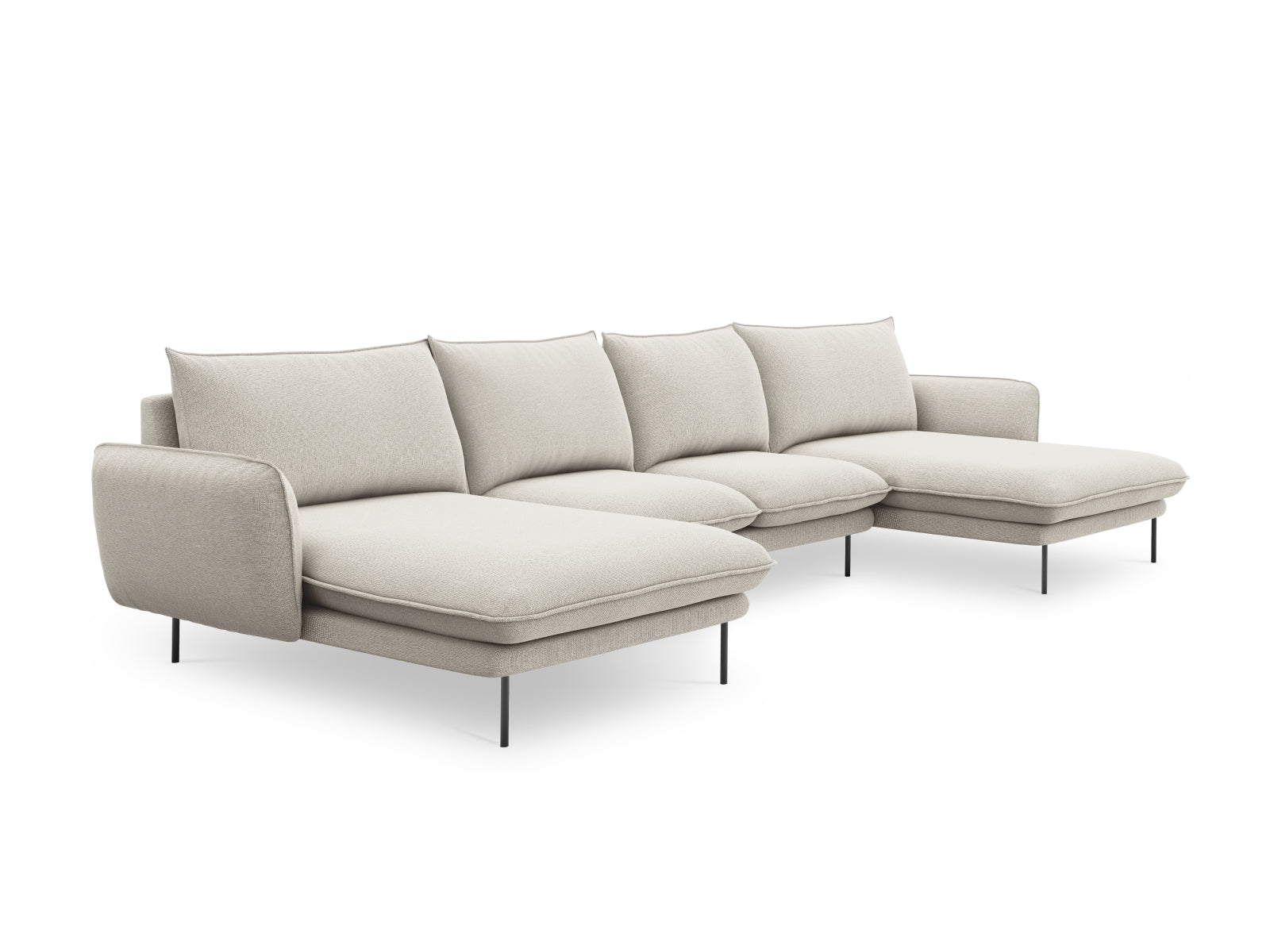 Elegantes 6-Sitzer Sofa Vienna Panoramic in neutralen Beige- und Schwarznuancen, ideal für gemütliche Abende und modernes Wohndesign.
