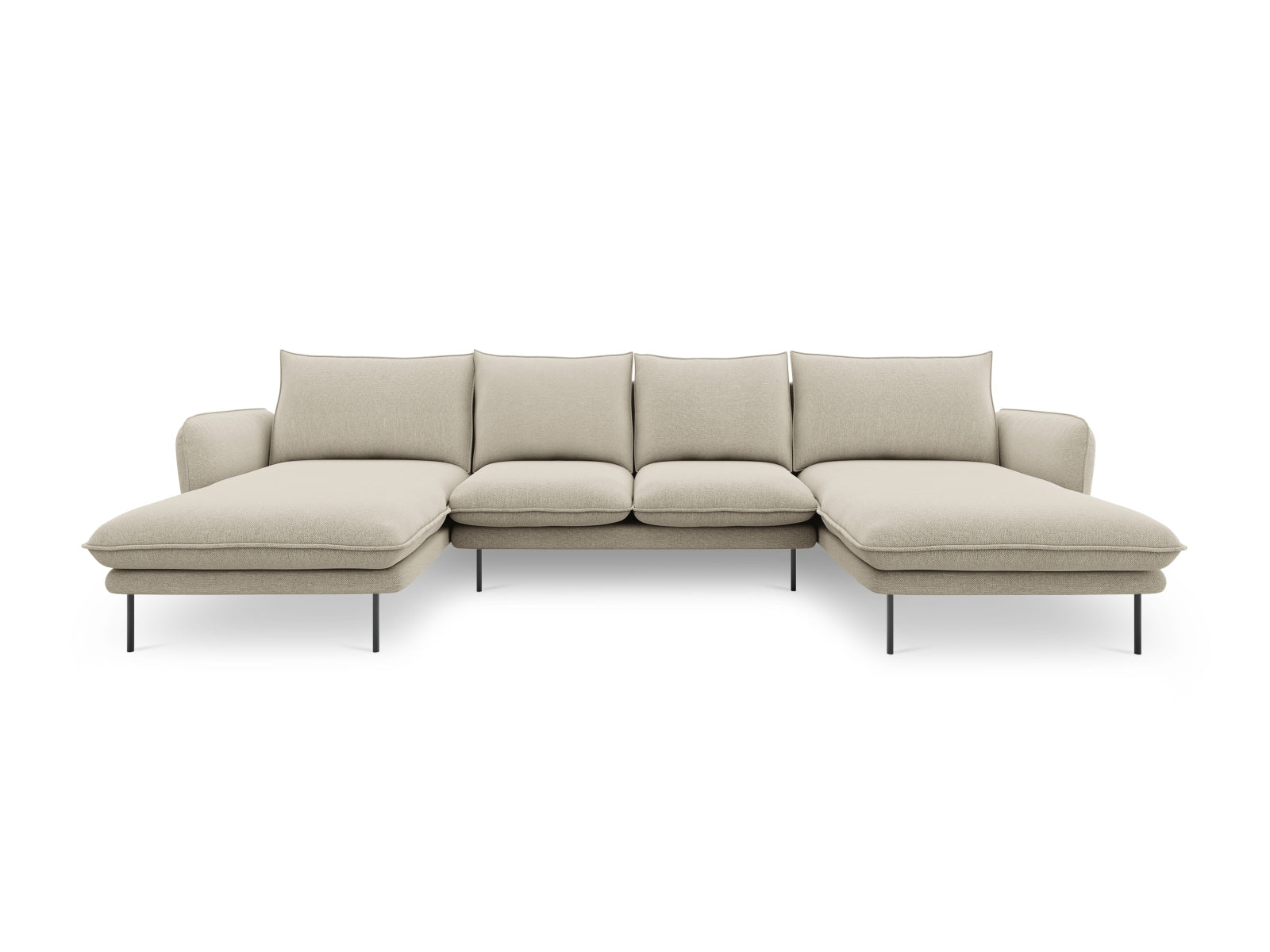Modernes 6-Sitzer Vienna Panoramic Sofa in Beige und Schwarz, perfekt für stilvolle Wohnzimmer und gesellige Abende.